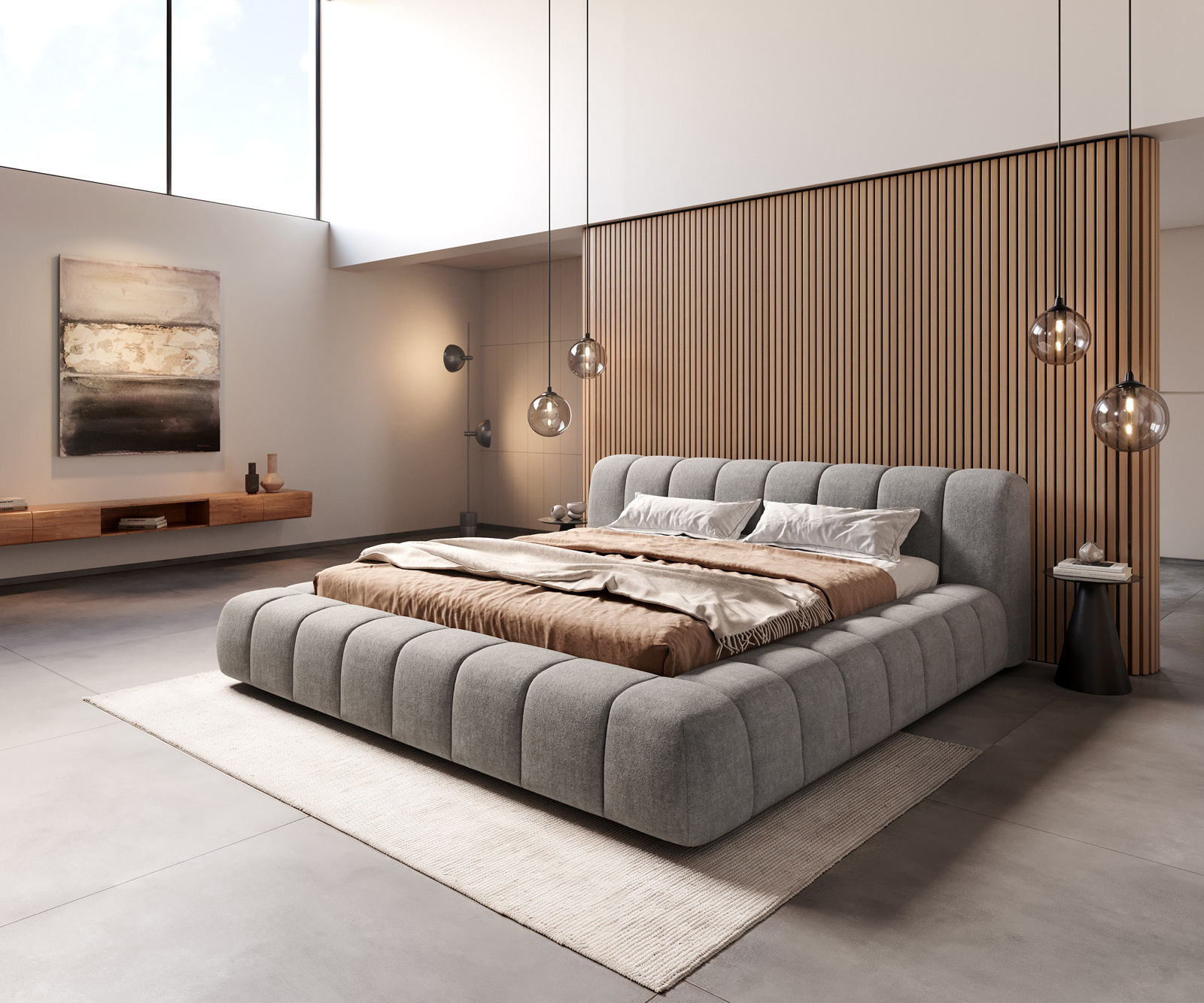 Čalouněná postel Cutio 180x200 cm látka Měkký šedá