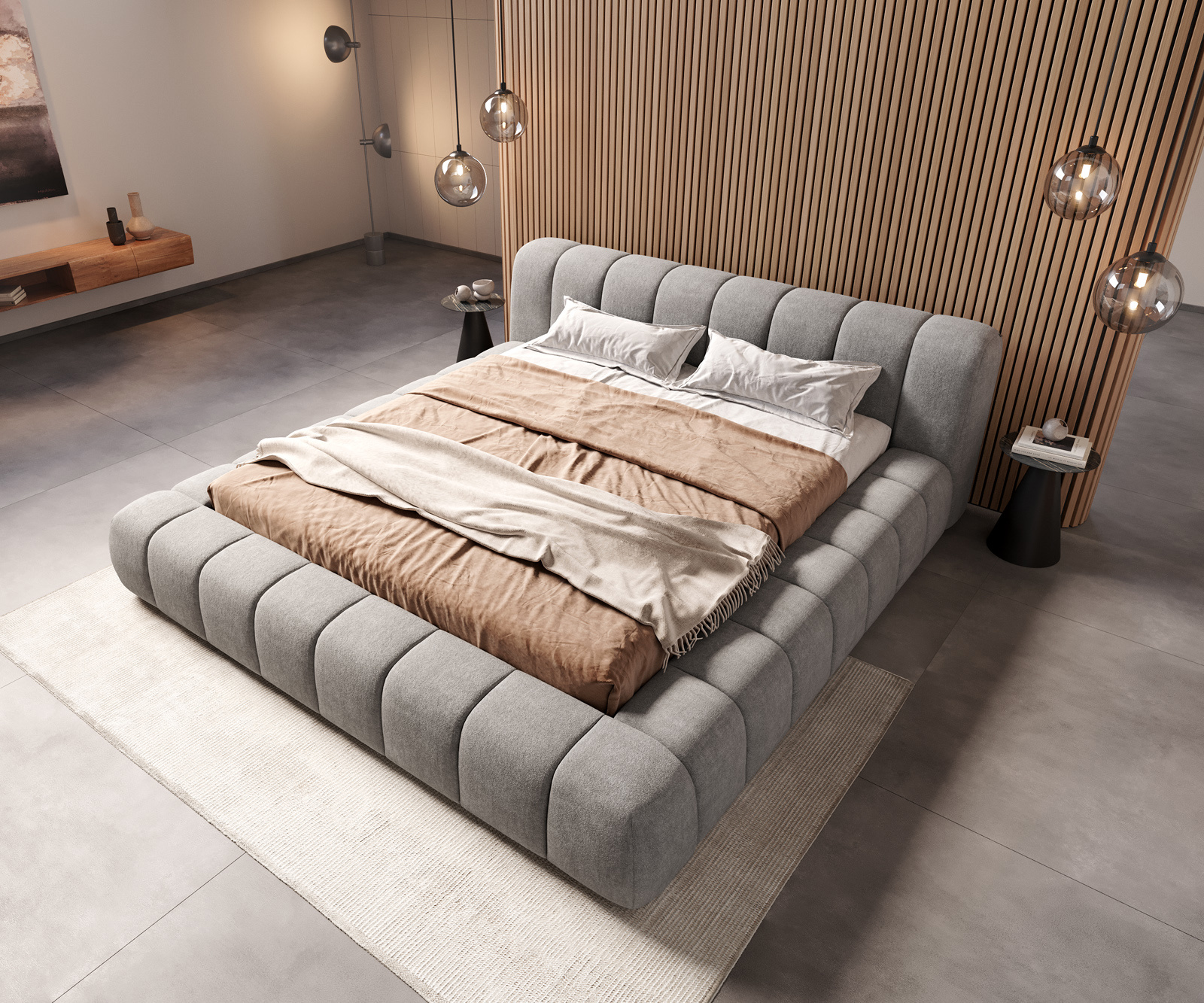 Čalouněná postel Cutio 180x200 cm látka Měkký šedá - Obrázek 2