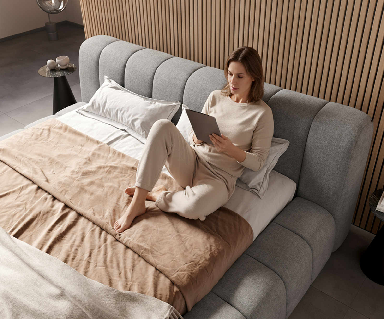 Čalouněná postel Cutio 180x200 cm látka Měkký šedá - Obrázek 4