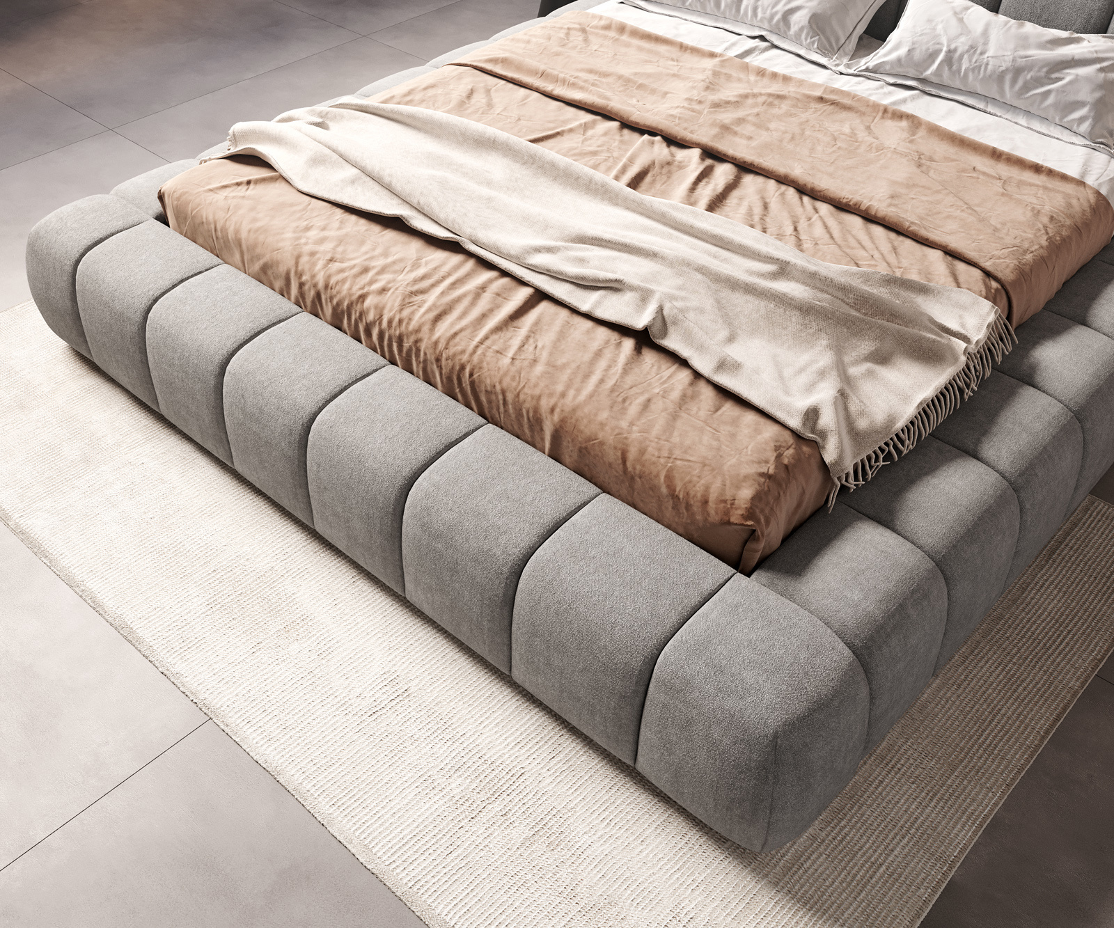 Čalouněná postel Cutio 180x200 cm látka Měkký šedá - Obrázek 6