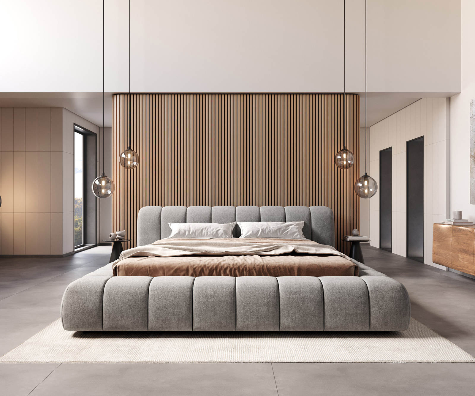 Čalouněná postel Cutio 180x200 cm látka Měkký šedá - Obrázek 5