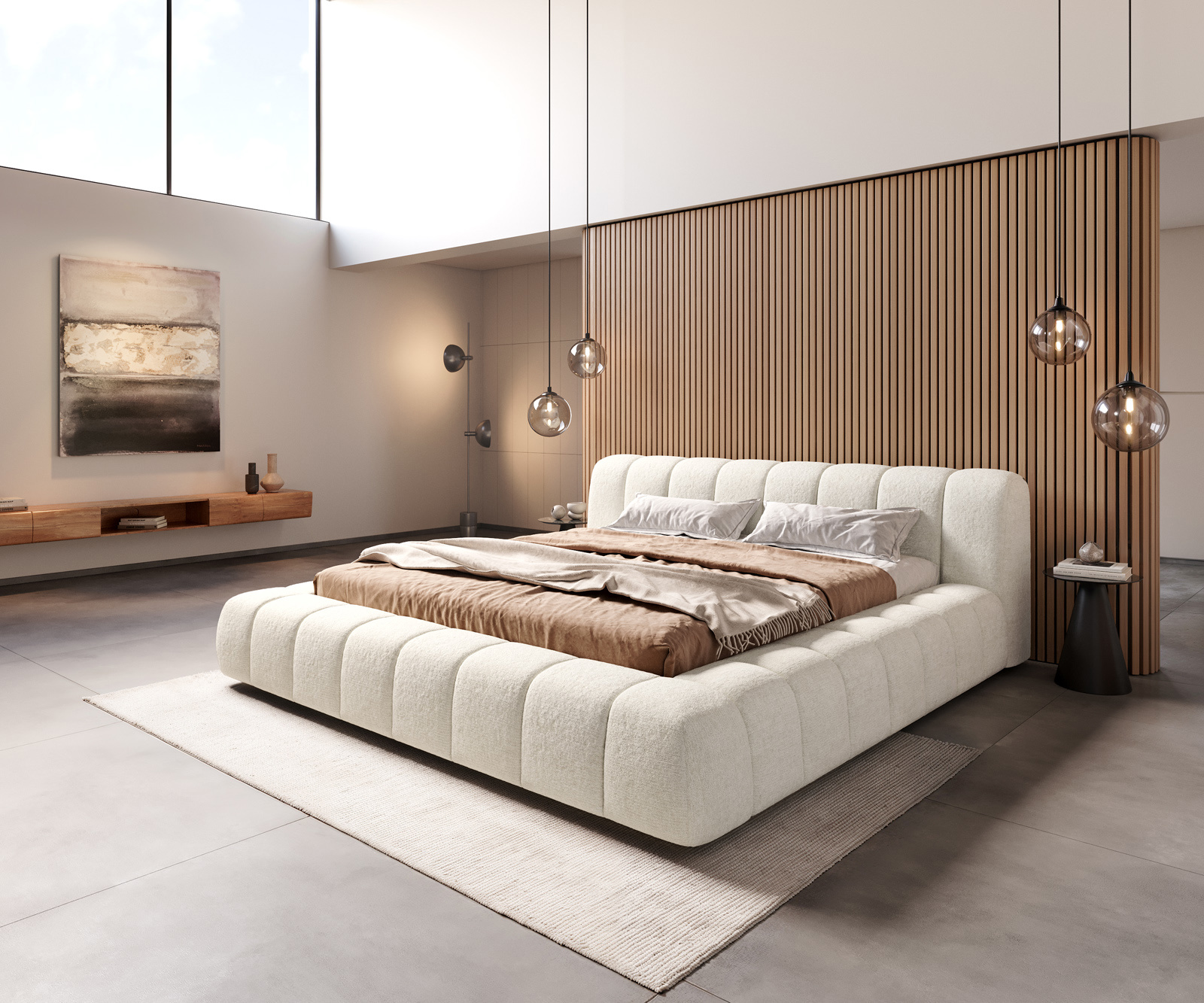 Čalouněná postel Cutio 180x200 cm bouclé měkká béžová