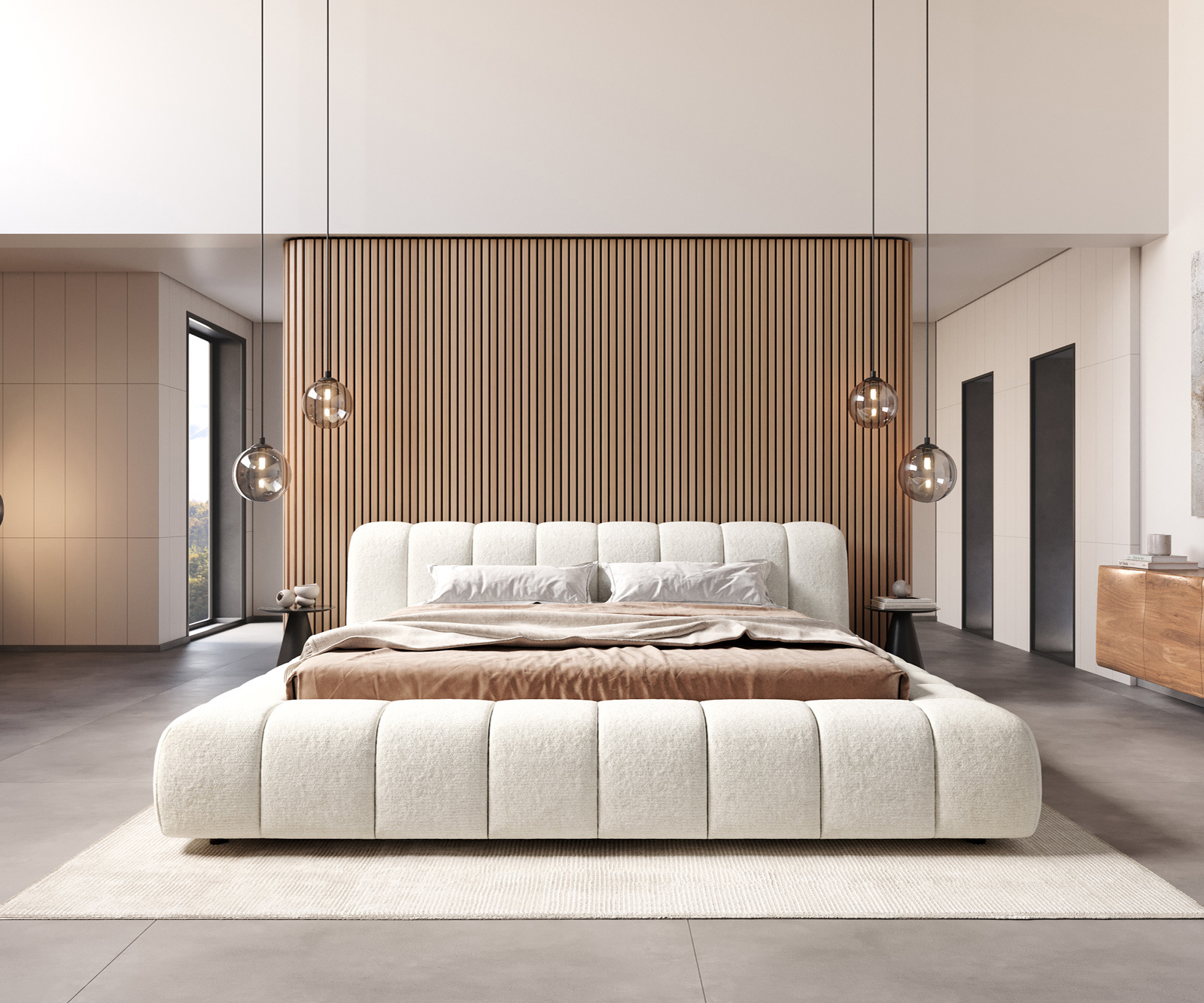 Čalouněná postel Cutio 180x200 cm bouclé měkká béžová - Obrázek 3