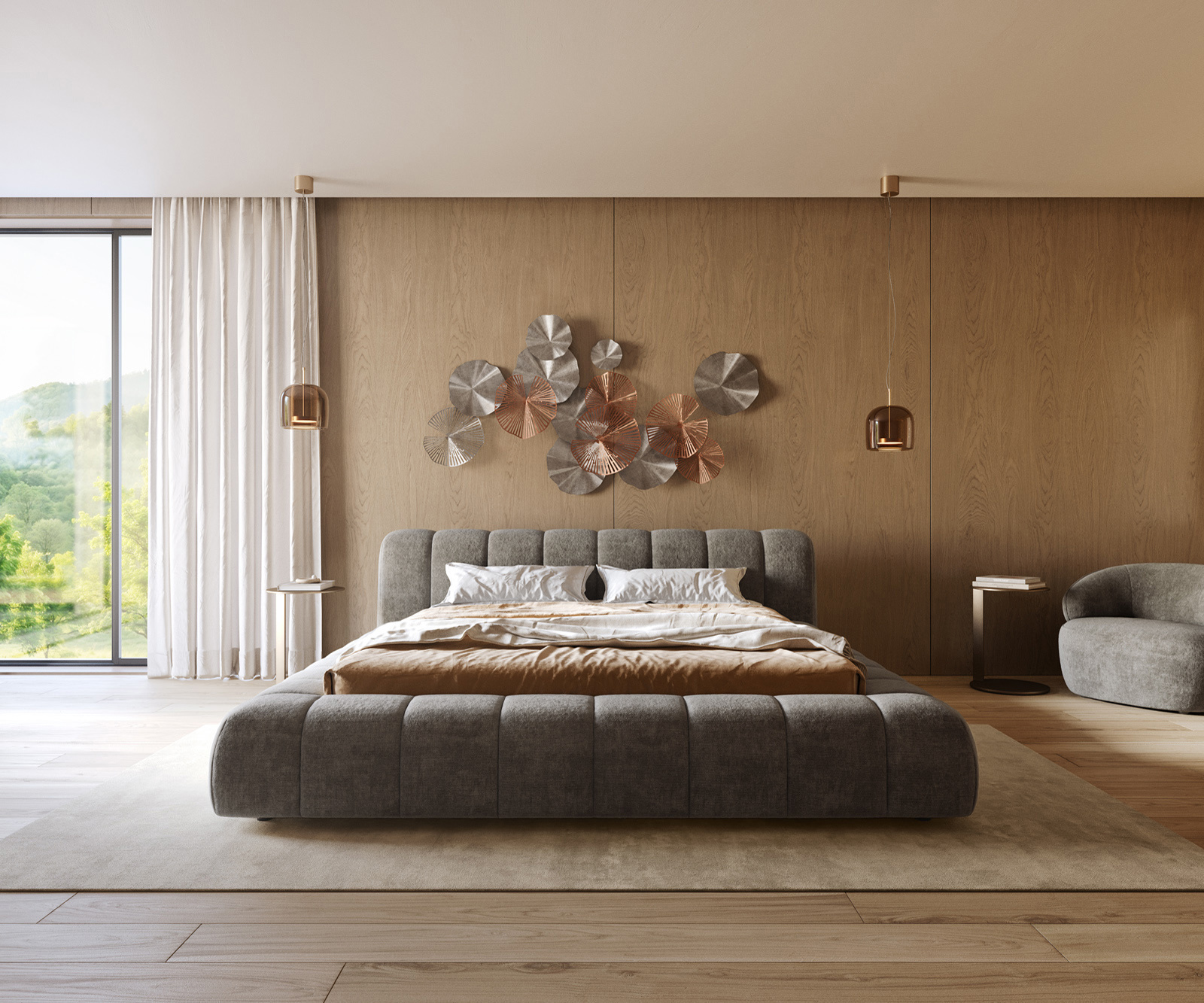 Čalouněná postel Cutio 180x200 cm bouclé měkký tmavě béžová - Obrázek 4