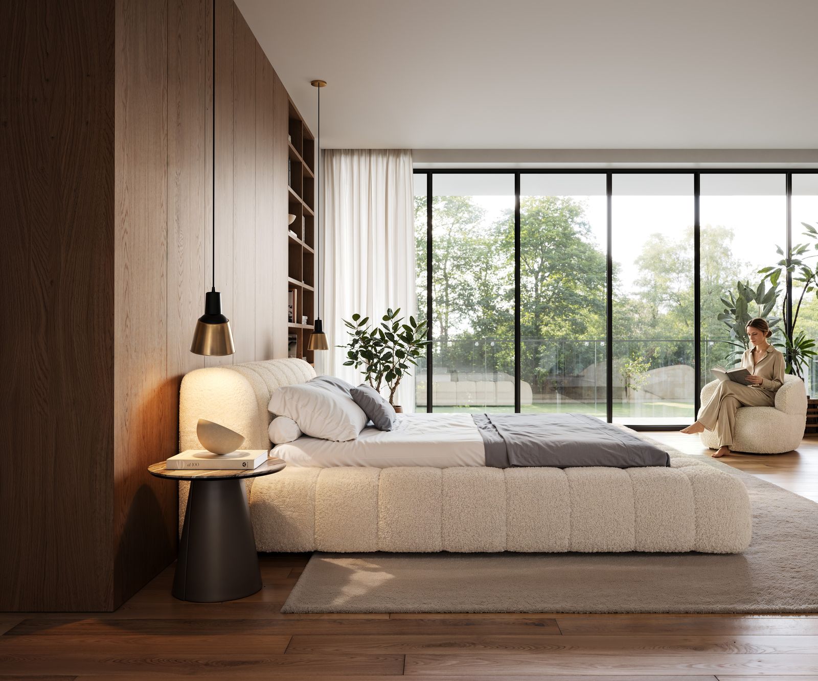 Čalouněná postel Cutio 180x200 cm plyšová látka béžová - Obrázek 5