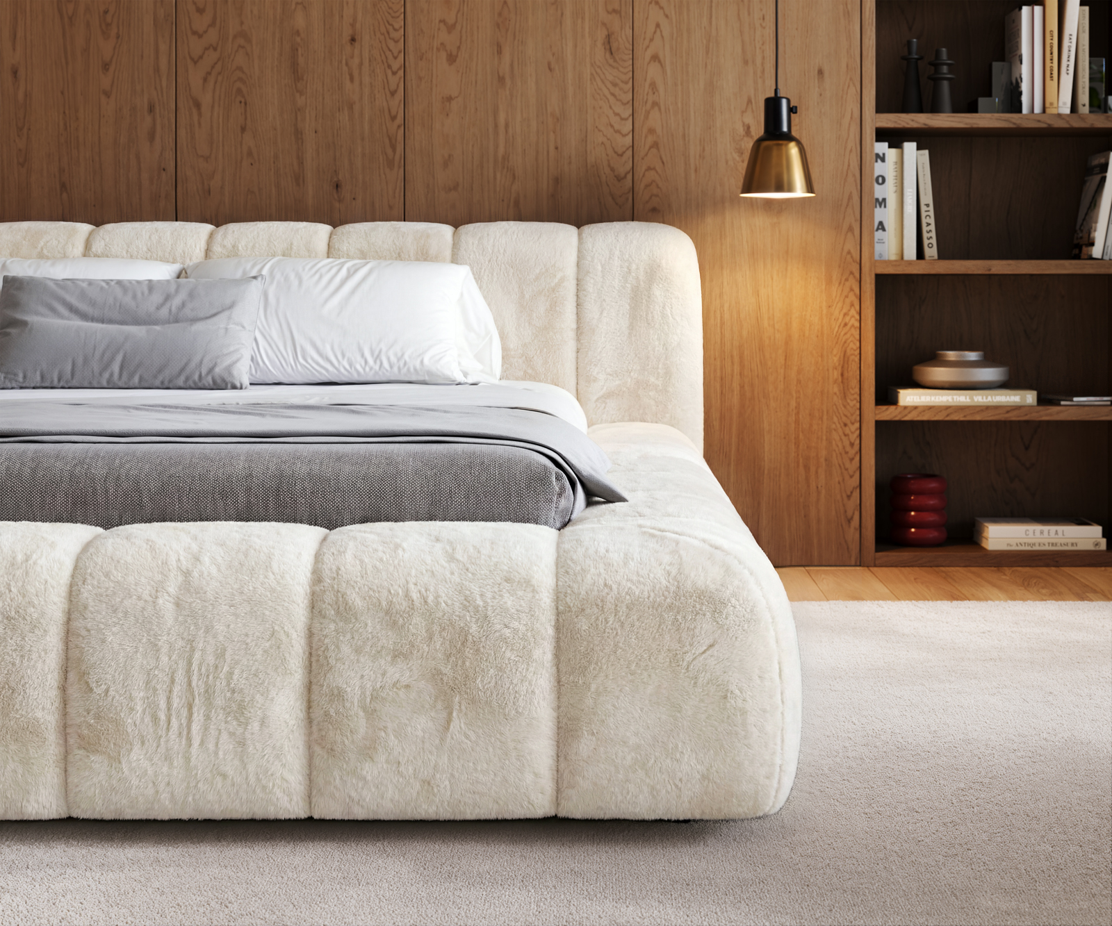 Čalouněná postel Cutio 180x200 cm plyšový manšestr krémová bílá - Obrázek 6