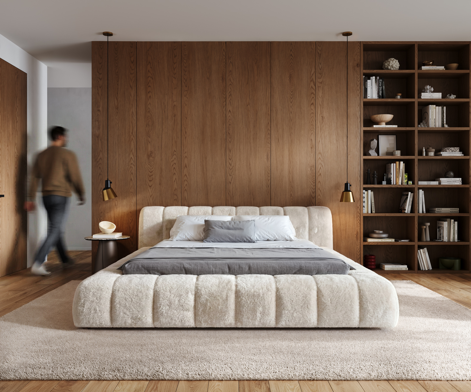 Čalouněná postel Cutio 180x200 cm plyšový manšestr krémová bílá - Obrázek 2