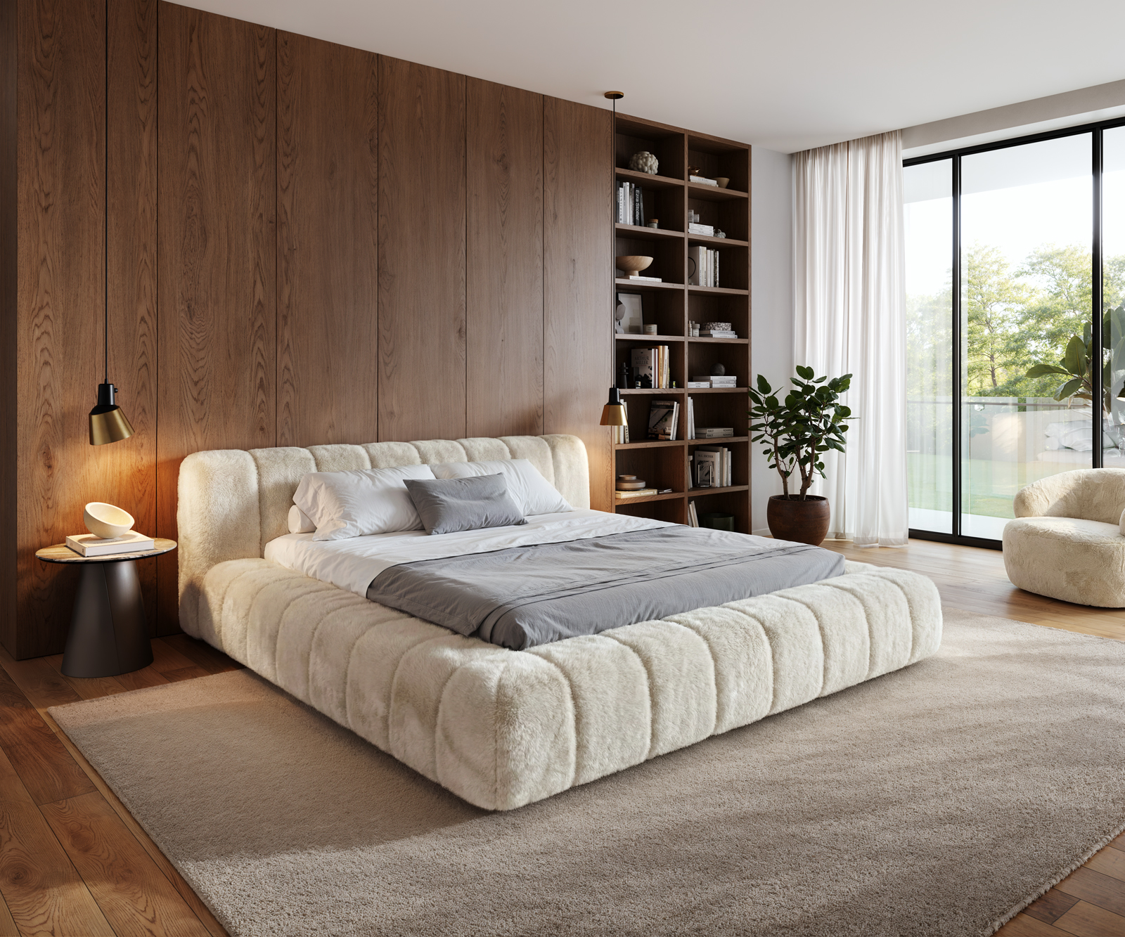 Čalouněná postel Cutio 180x200 cm plyšový manšestr krémová bílá