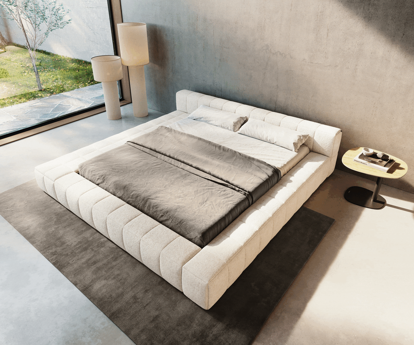 Čalouněná postel Espazio 180x200 cm bouclé měkká béžová - Obrázek 2