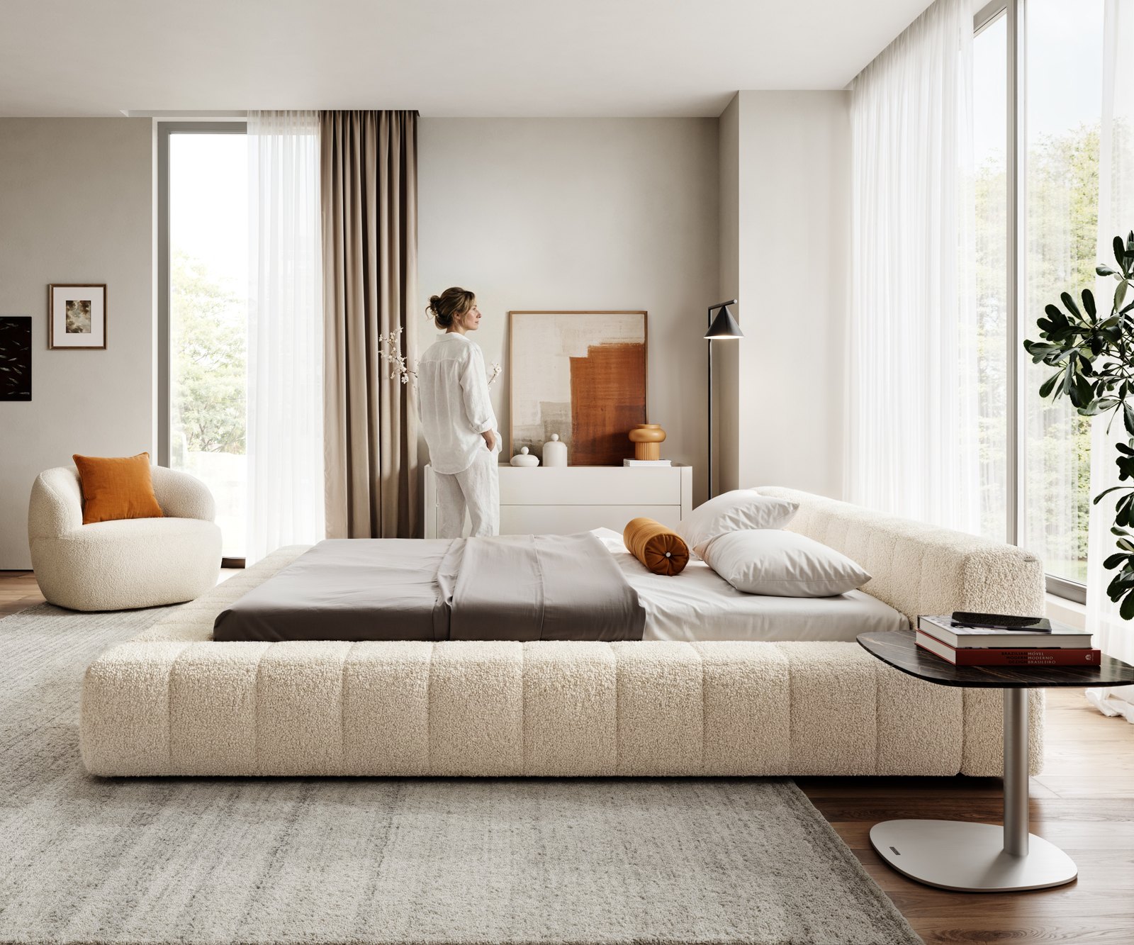 Čalouněná postel Espazio 180x200 cm plyšový manšestr béžová - Obrázek 4