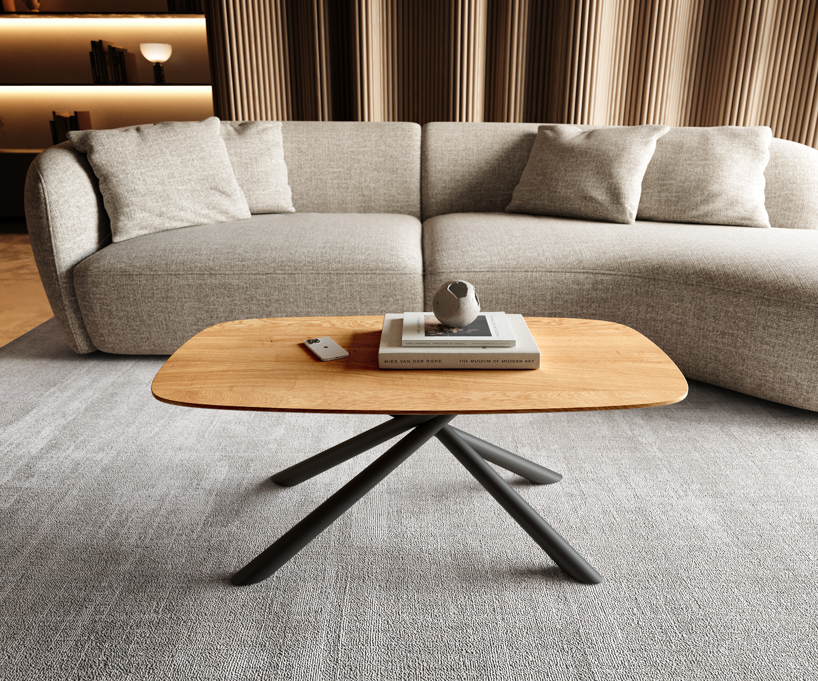 Konferenční stolek Edge Boot 100x50 cm dub přírodní švýcarská hrana Sarity kov černá - Obrázek 2