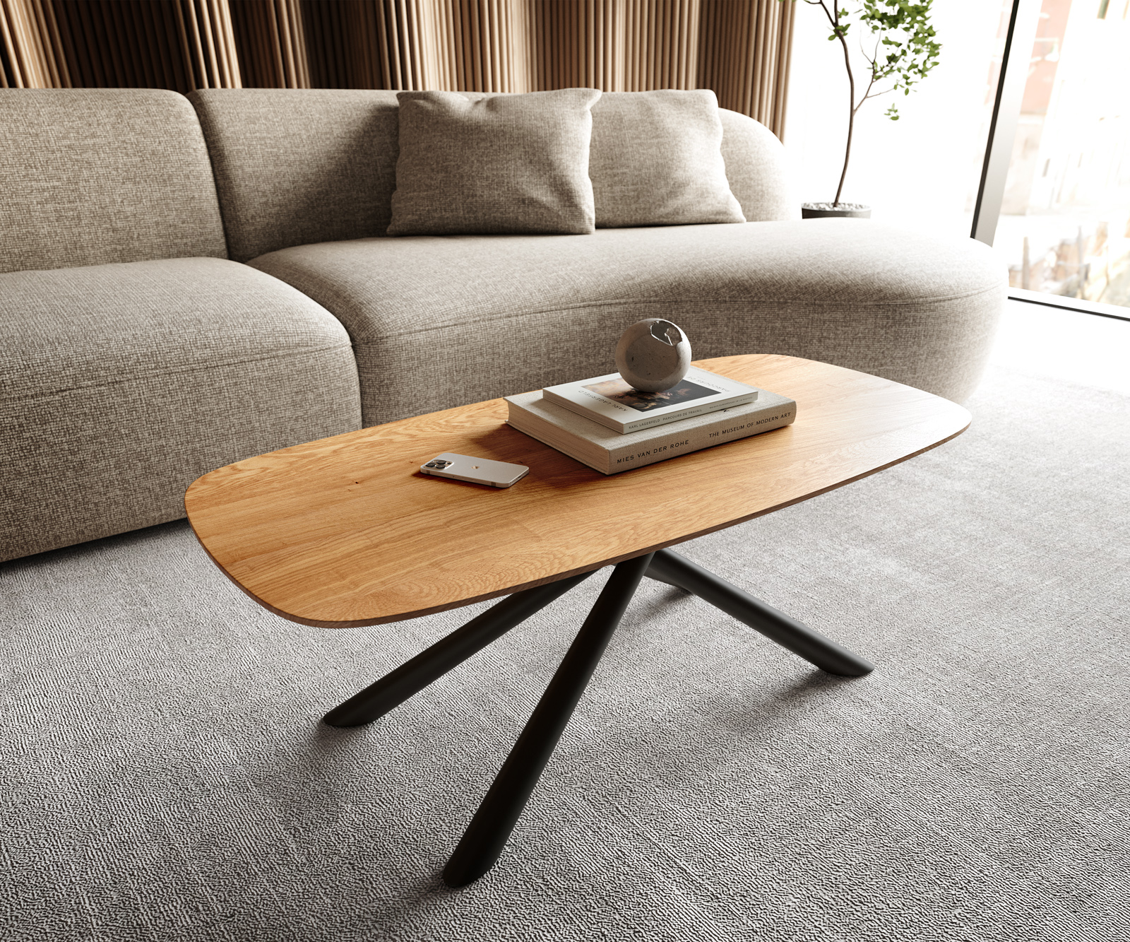 Konferenční stolek Edge Boot 100x50 cm dub přírodní švýcarská hrana Sarity kov černá