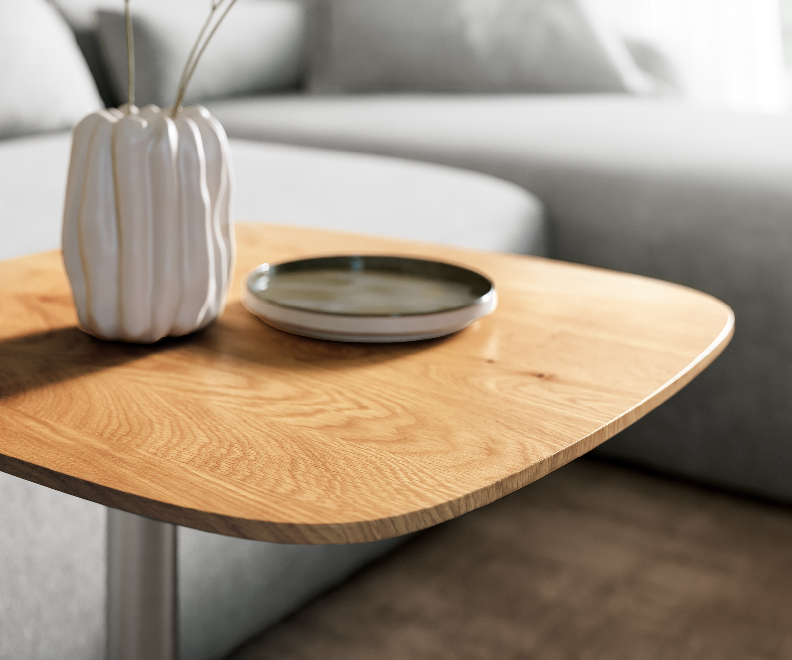 Konferenční stolek Edge Boot 50x50 cm dub přírodní švýcarská hrana Eleny nerezová ocel broušená - Obrázek 5