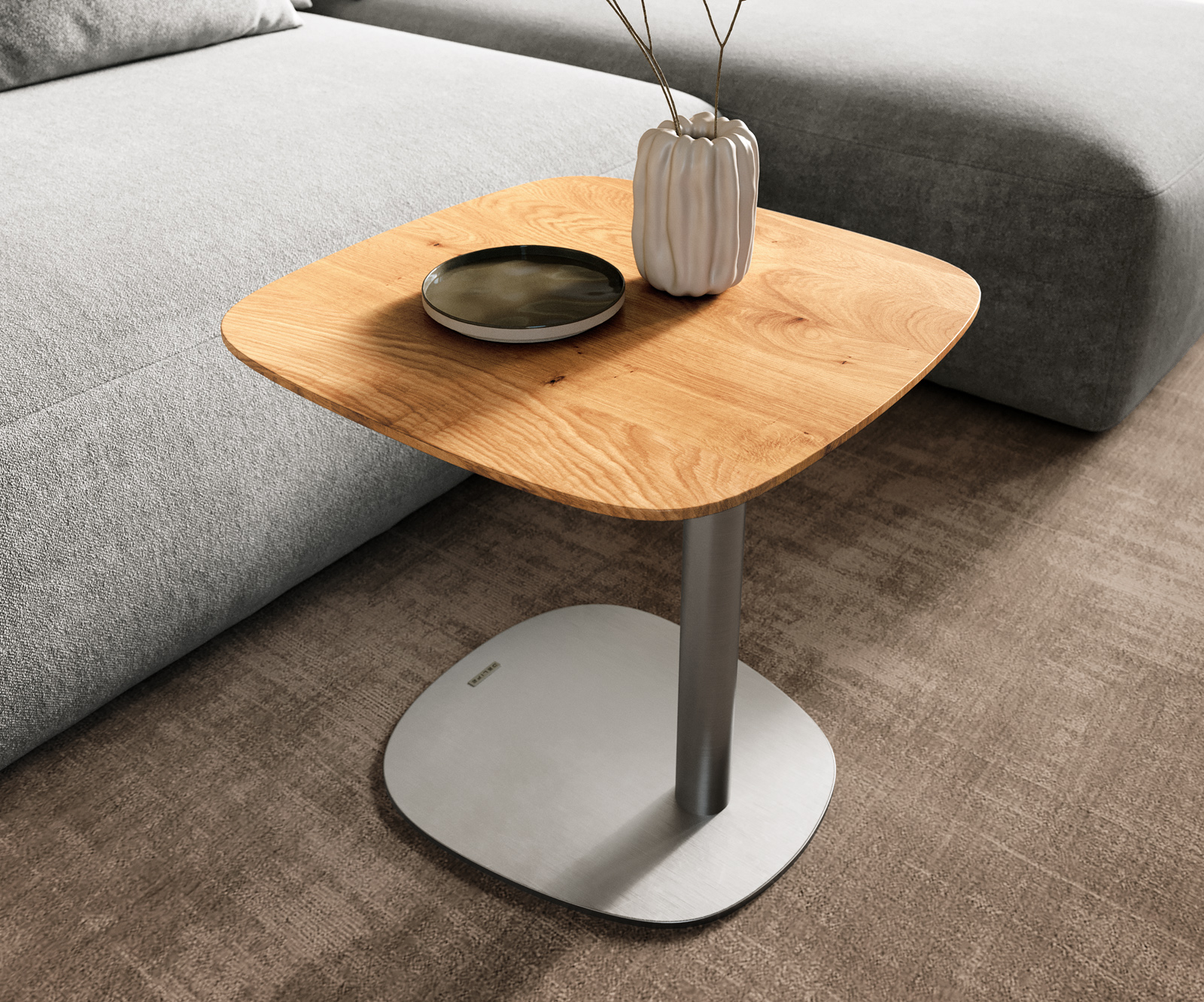 Konferenční stolek Edge Boot 50x50 cm dub přírodní švýcarská hrana Eleny nerezová ocel broušená - Obrázek 6