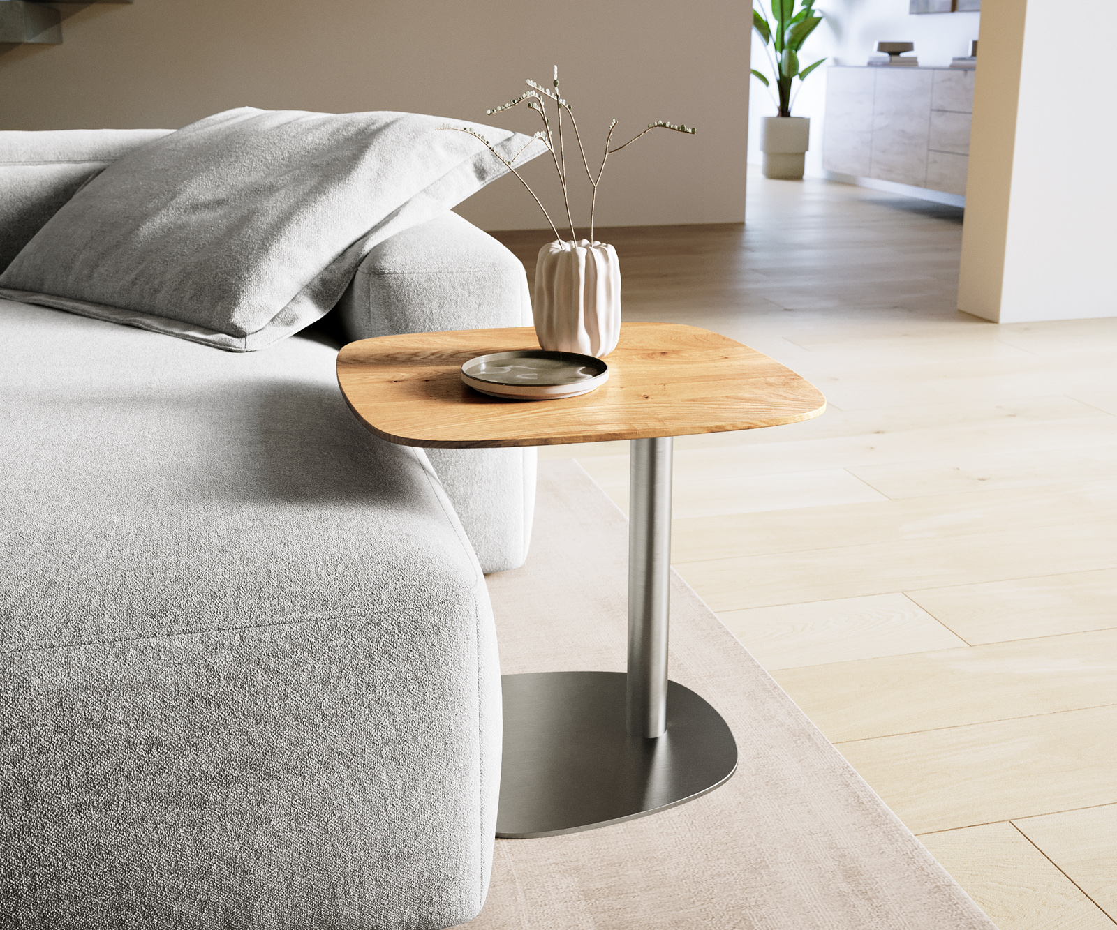 Konferenční stolek Edge Boot 50x50 cm dub přírodní švýcarská hrana Eleny nerezová ocel broušená - Obrázek 2