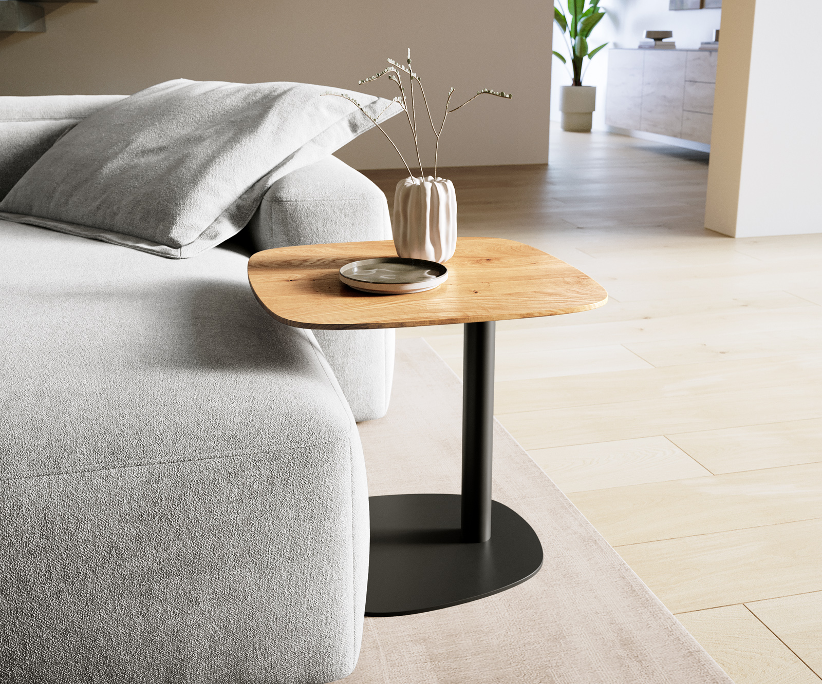 Konferenční stolek Edge Boot 50x50 cm dub přírodní švýcarská hrana Eleny kov černá - Obrázek 2