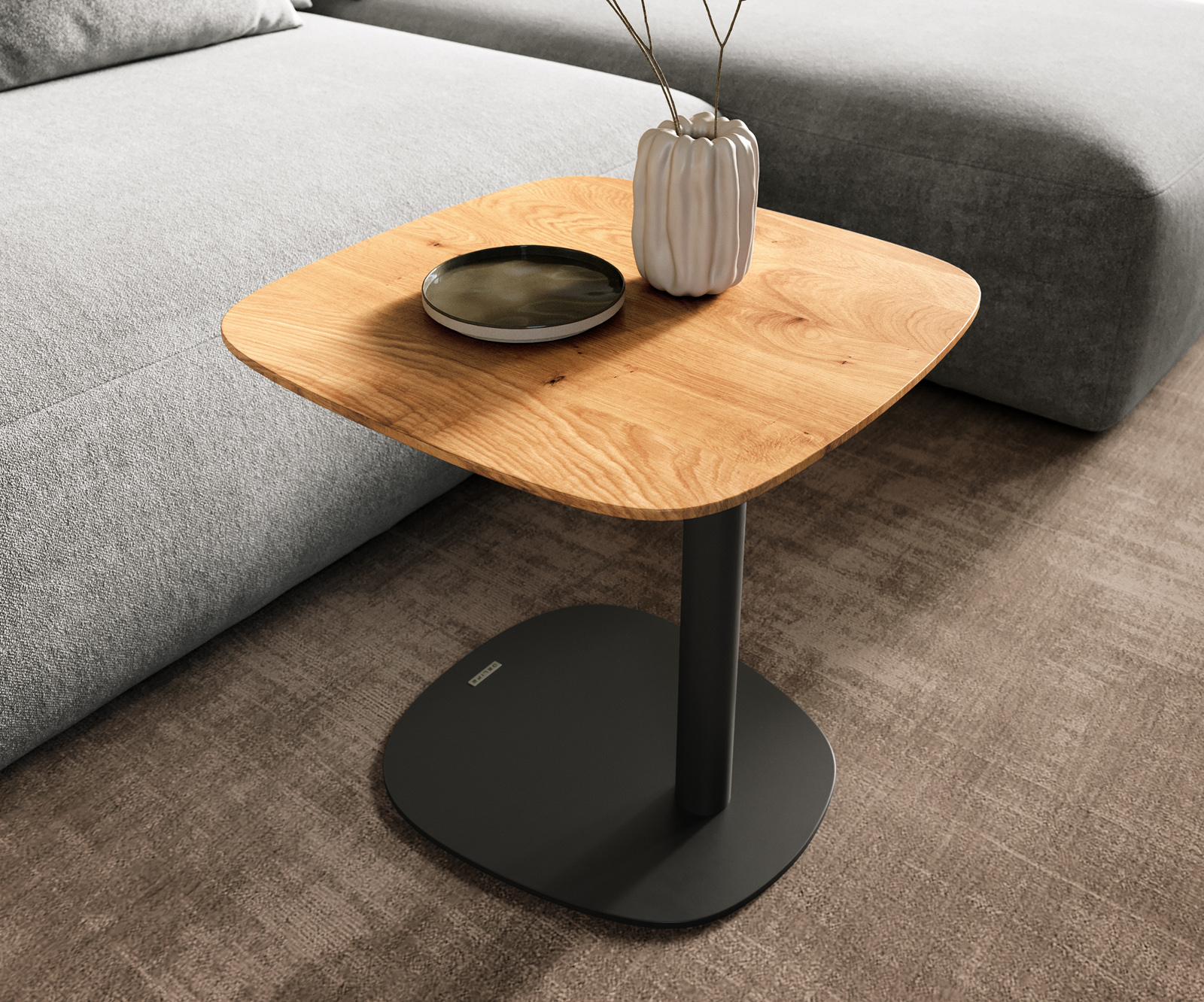 Konferenční stolek Edge Boot 50x50 cm dub přírodní švýcarská hrana Eleny kov černá - Obrázek 6