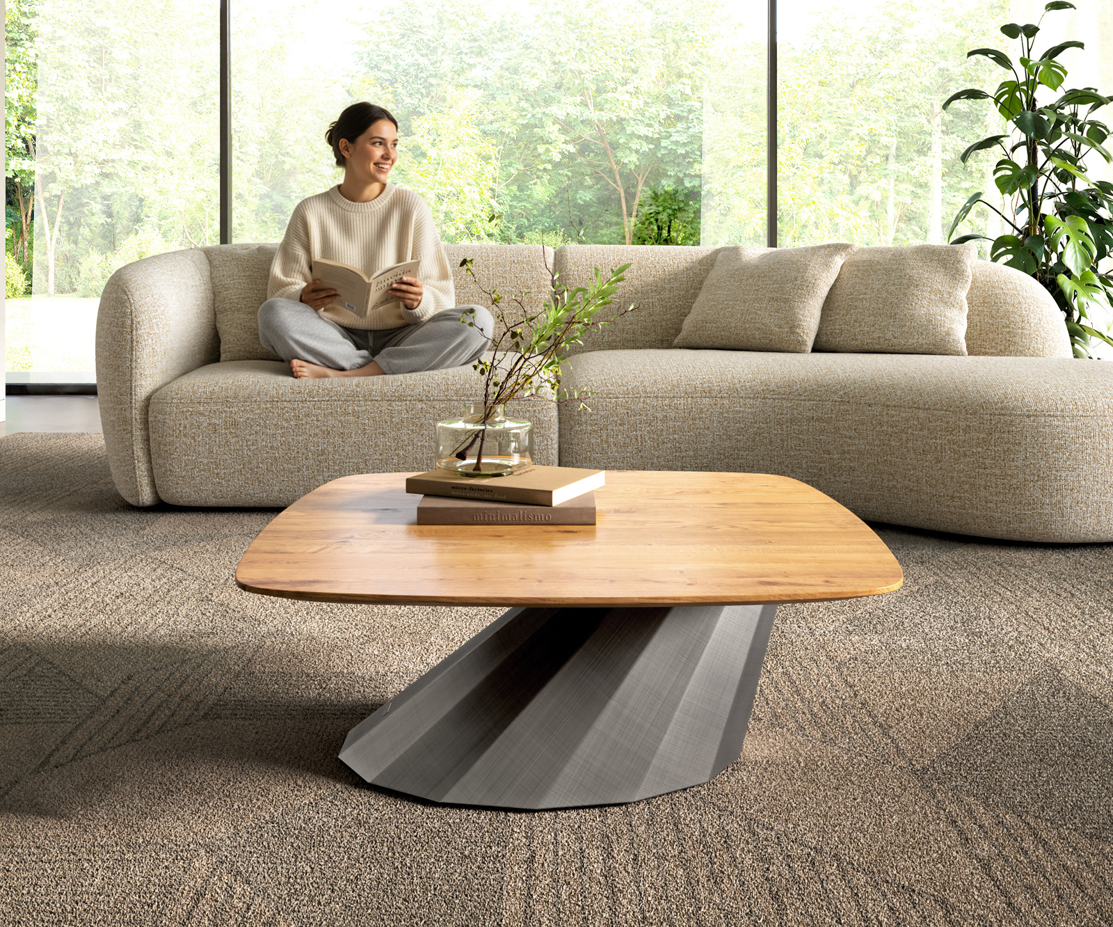 Konferenční stolek Edge Boot 90x90 cm dub přírodní švýcarská hrana Parabi Metallic stříbrná - Obrázek 2