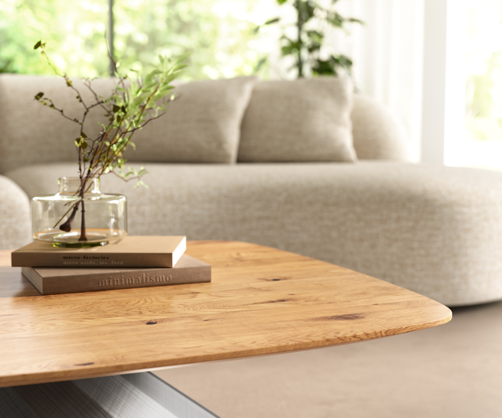 Konferenční stolek Edge Boot 90x90 cm dub přírodní švýcarská hrana Parabi Metallic stříbrná - Obrázek 5