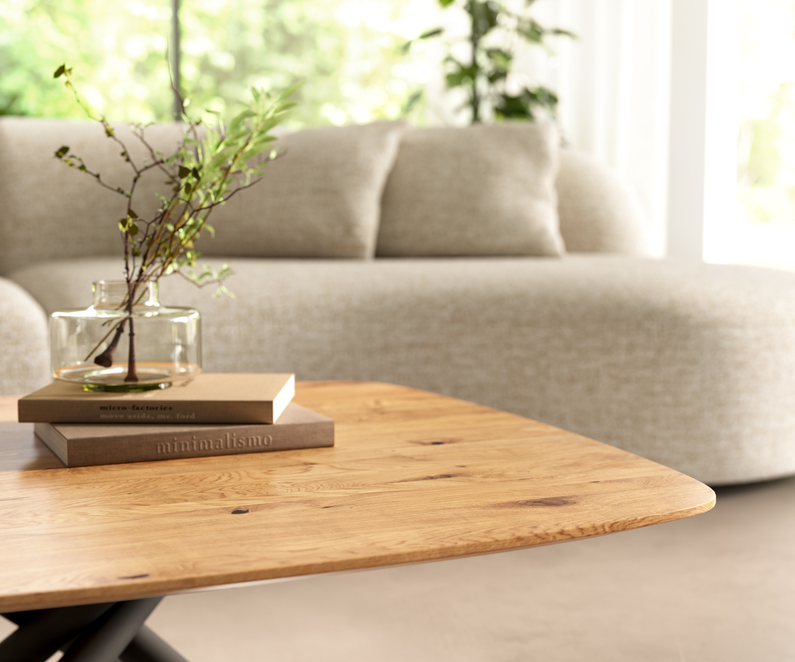 Konferenční stolek Edge Boot 90x90 cm dub přírodní švýcarská hrana Sarity kov černá - Obrázek 5