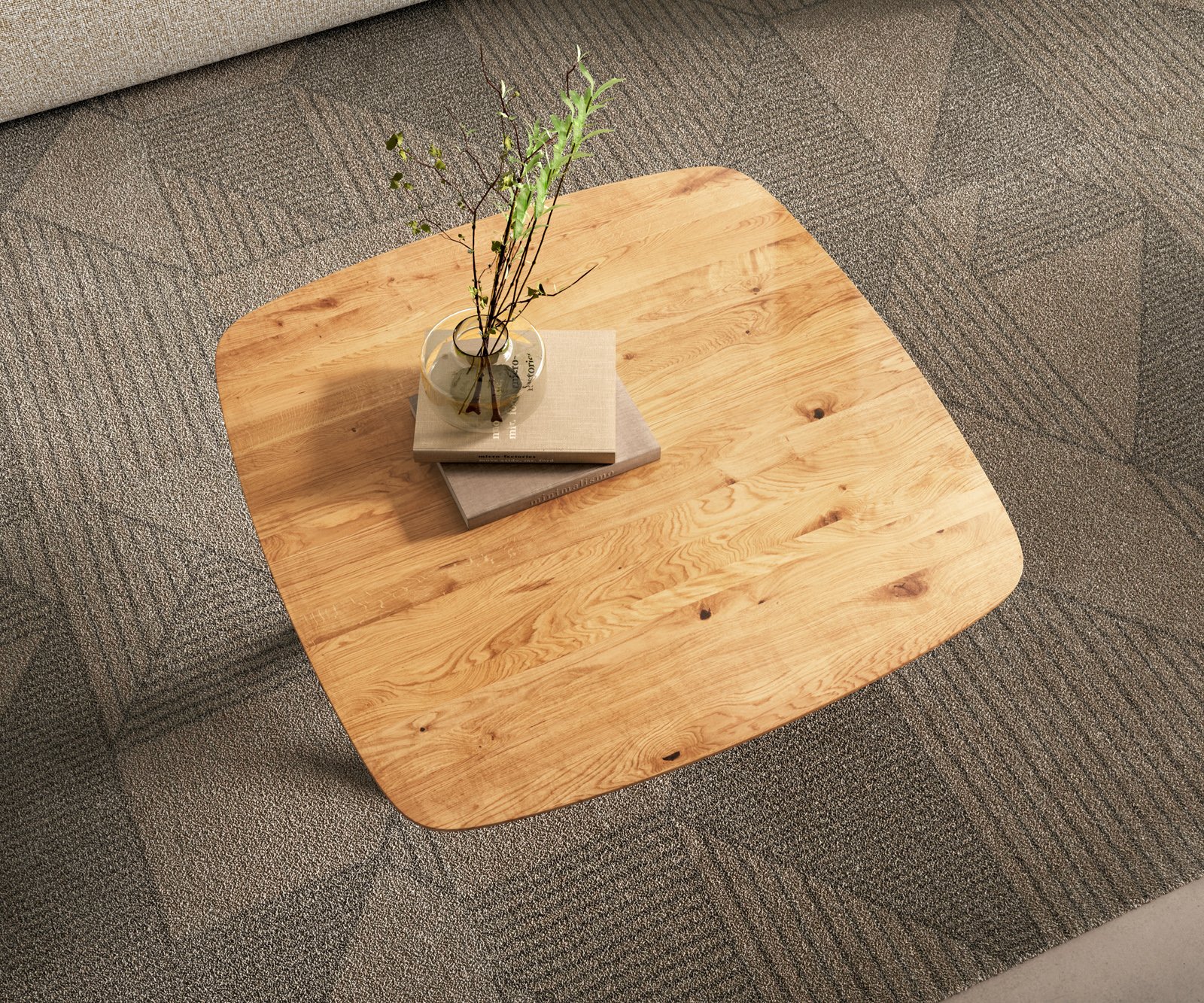 Konferenční stolek Edge Boot 90x90 cm dub přírodní švýcarská hrana Sarity kov černá - Obrázek 4