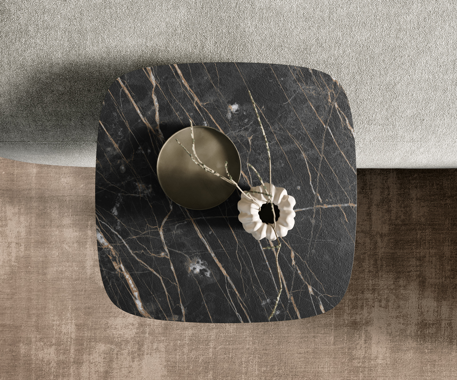 Konferenční stolek Edge oválný tvar 50x50 cm keramika Laminam® Noir Desir hnědá Eleny nerezová ocel broušená - Obrázek 4