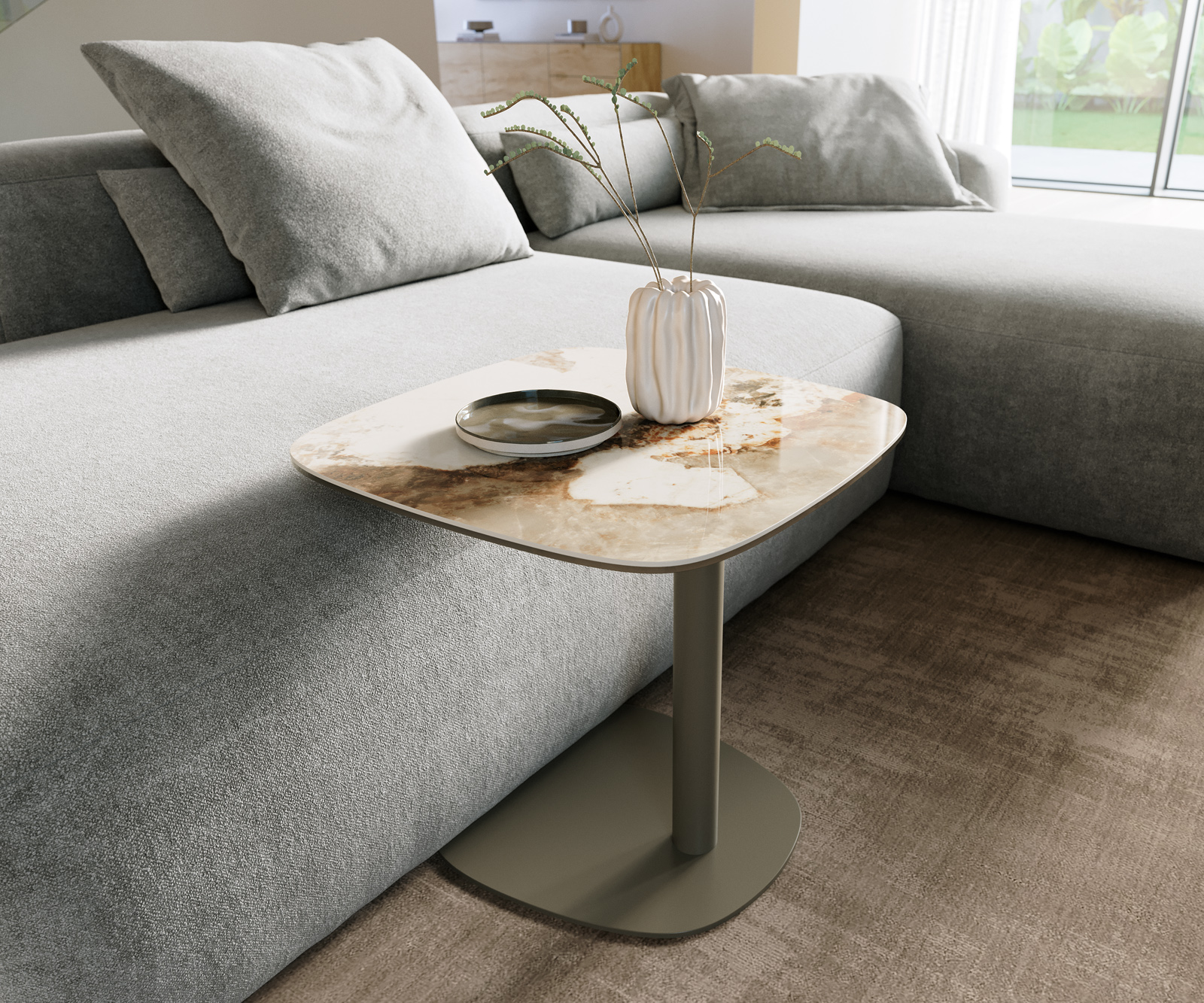 Konferenční stolek Edge Boot 50x50 cm keramika Minas Melange Eleny kov titanová barva