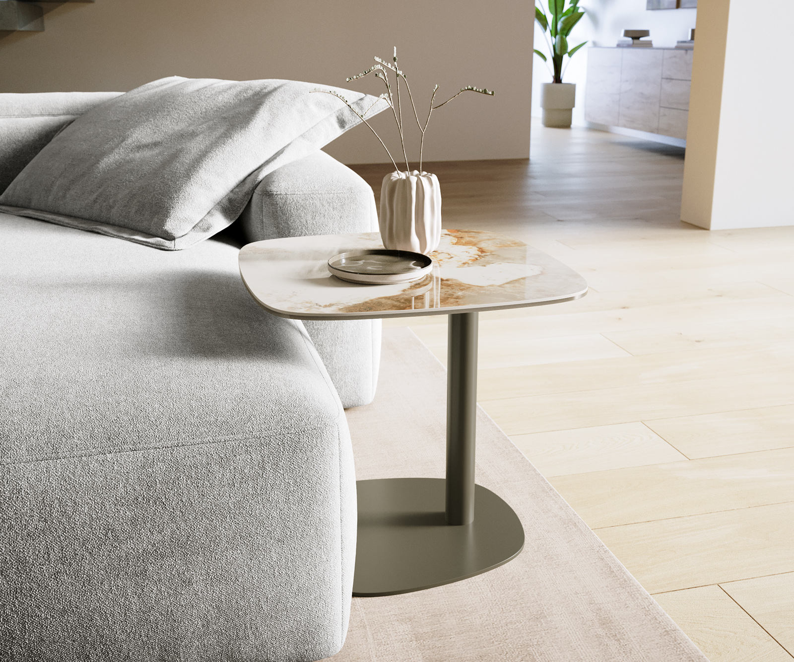 Konferenční stolek Edge Boot 50x50 cm keramika Minas Melange Eleny kov titanová barva - Obrázek 2