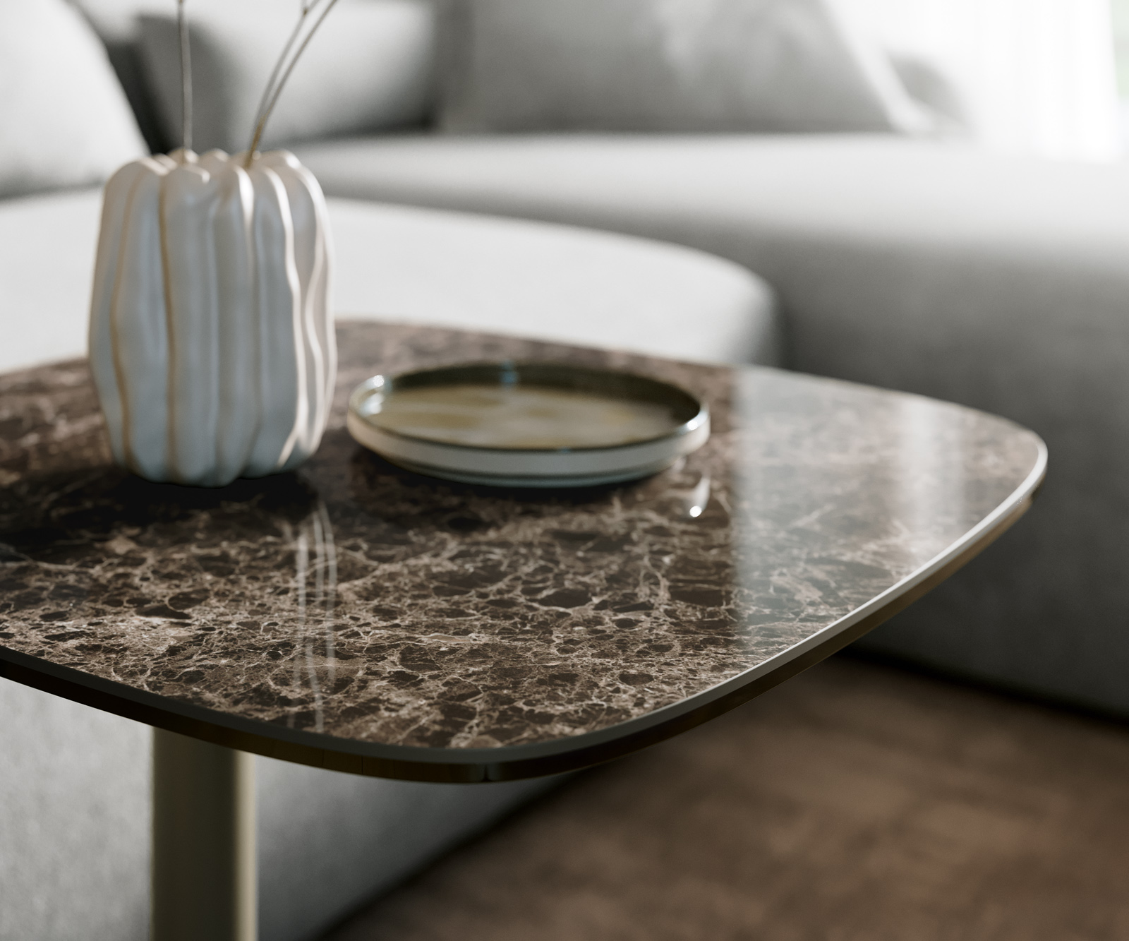 Konferenční stolek Edge Boot 50x50 cm keramika Laminam® Emperador Extra Lucidato tmavě hnědá Eleny kov titanová barva - Obrázek 6