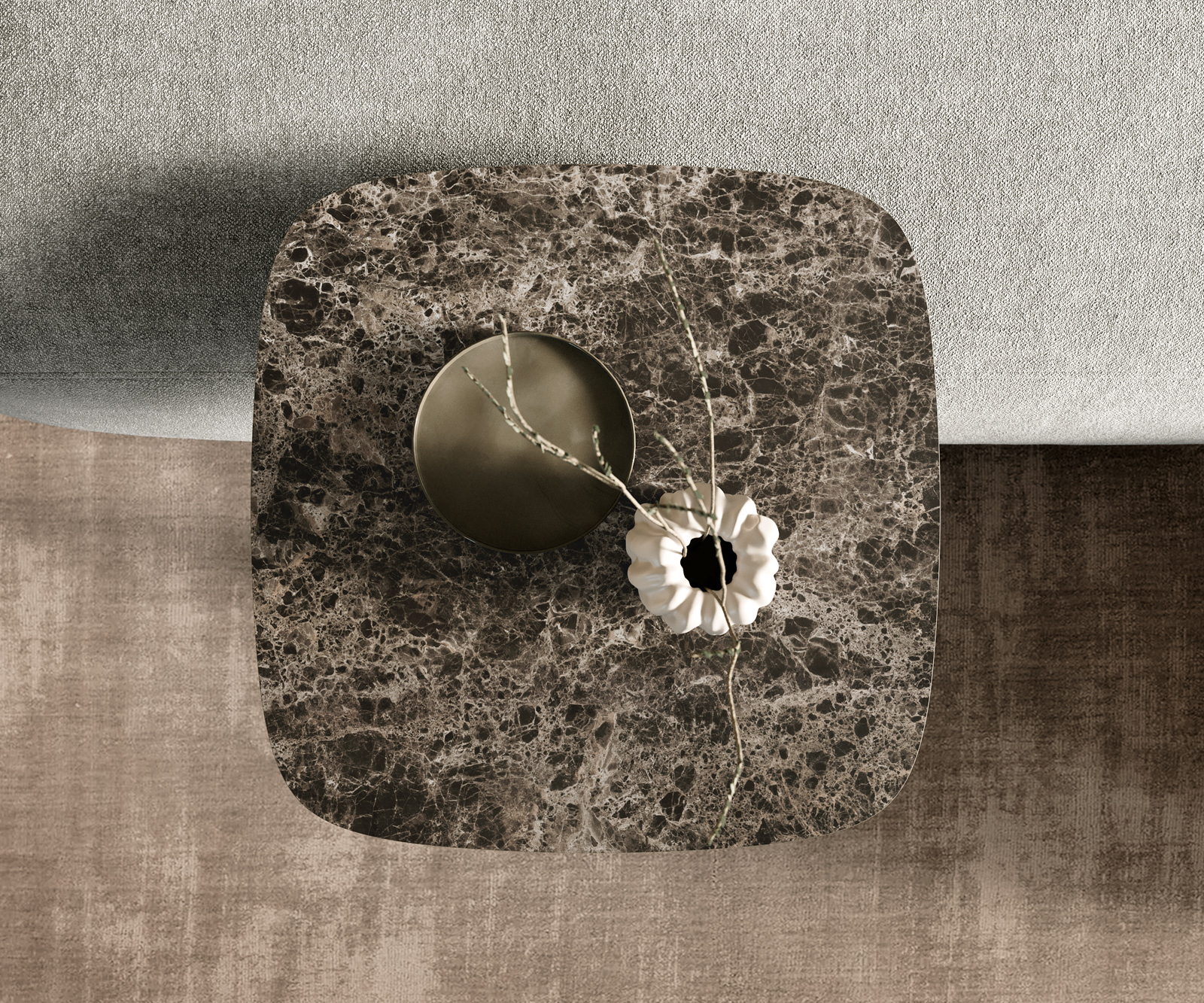 Konferenční stolek Edge Boot 50x50 cm keramika Laminam® Emperador Extra Lucidato tmavě hnědá Eleny kov titanová barva - Obrázek 4