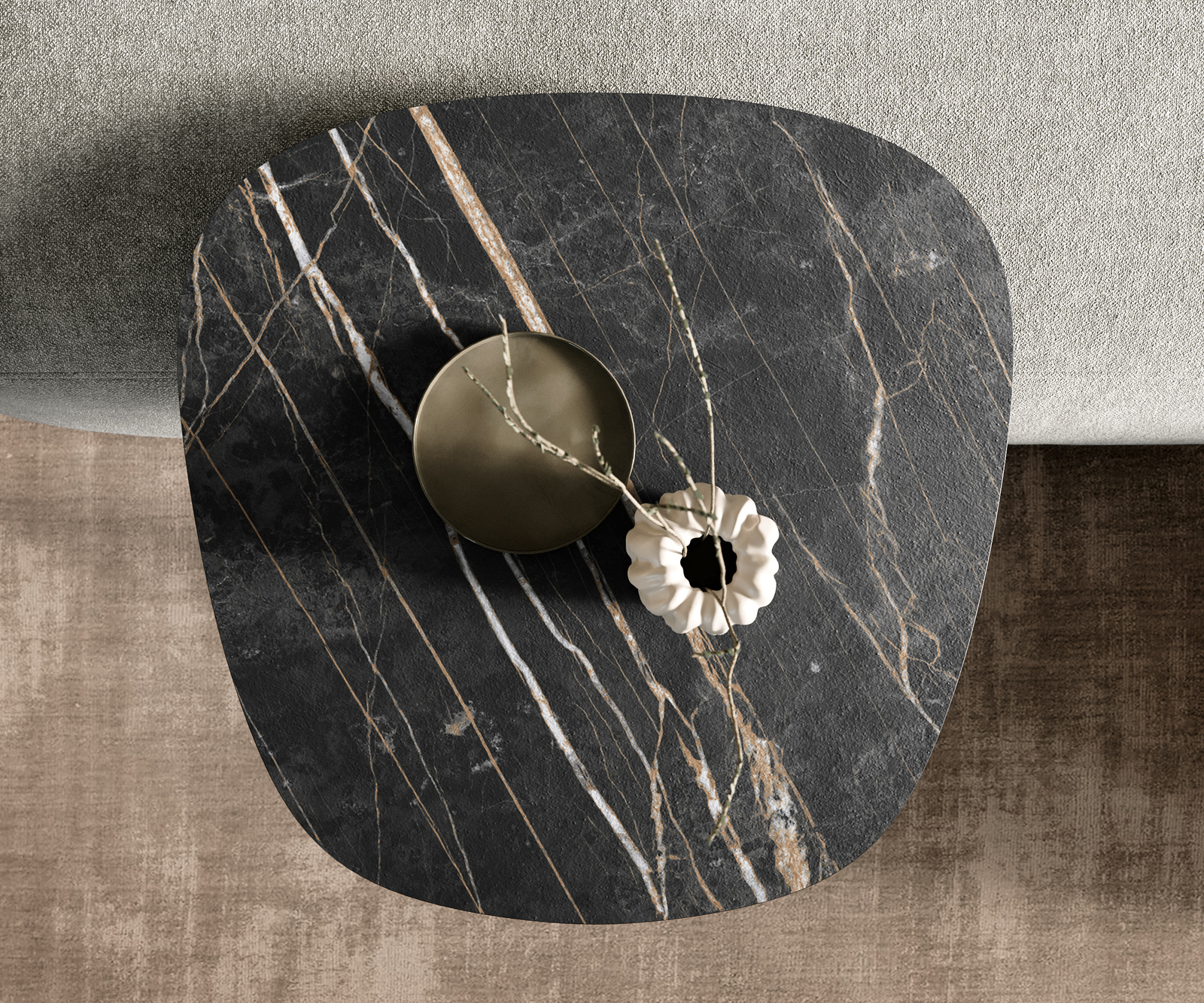 Konferenční stolek Edge Boot 60x60 cm keramika Laminam® Noir Desir hnědá Eleny nerezová ocel broušená - Obrázek 4