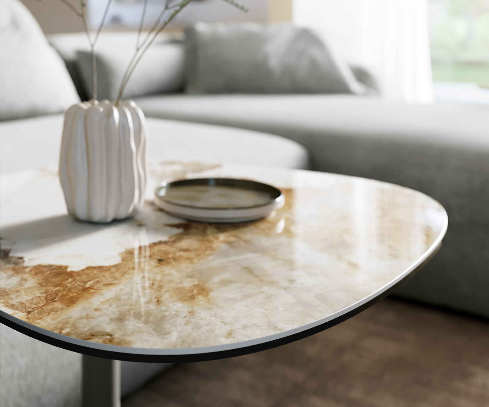 Konferenční stolek Edge Boot 60x60 cm keramika Minas Melange Eleny kov titanová barva - Obrázek 6