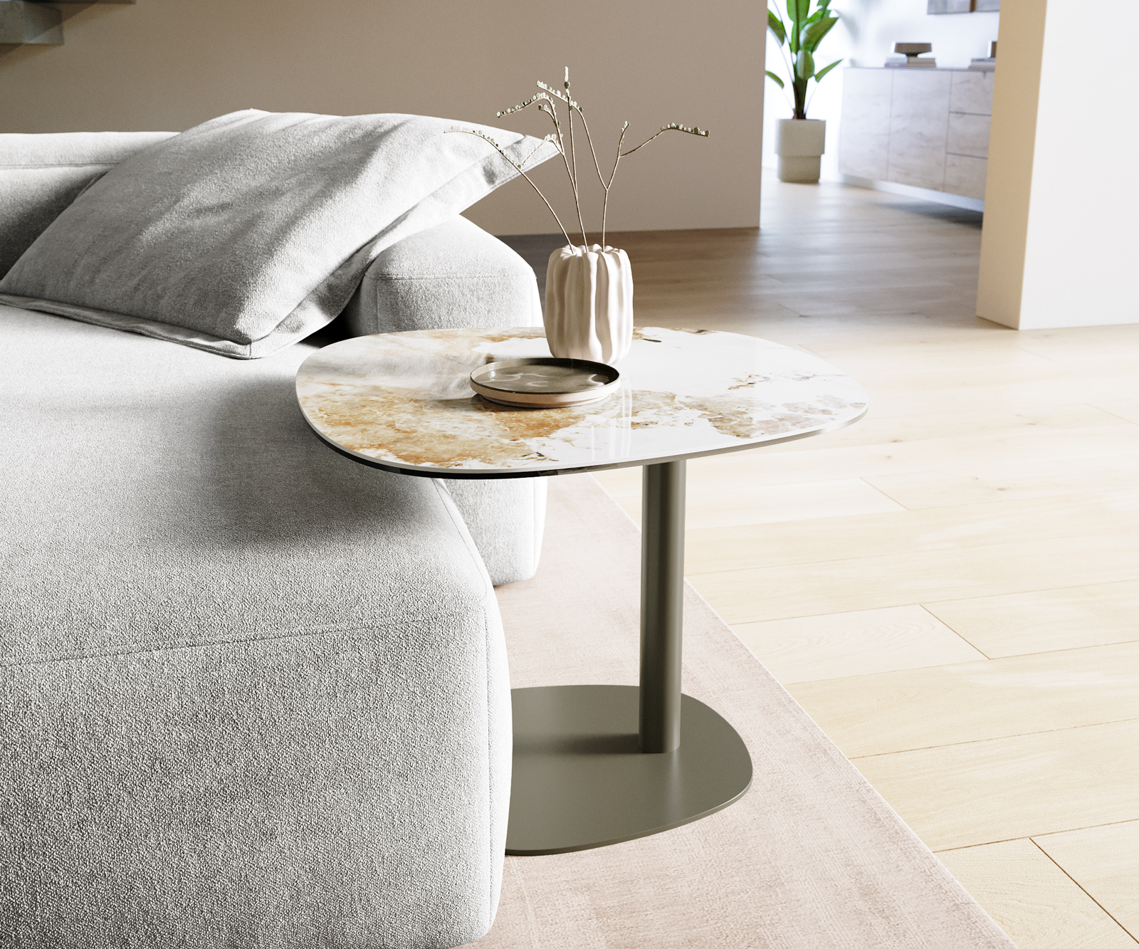 Konferenční stolek Edge Boot 60x60 cm keramika Minas Melange Eleny kov titanová barva - Obrázek 2