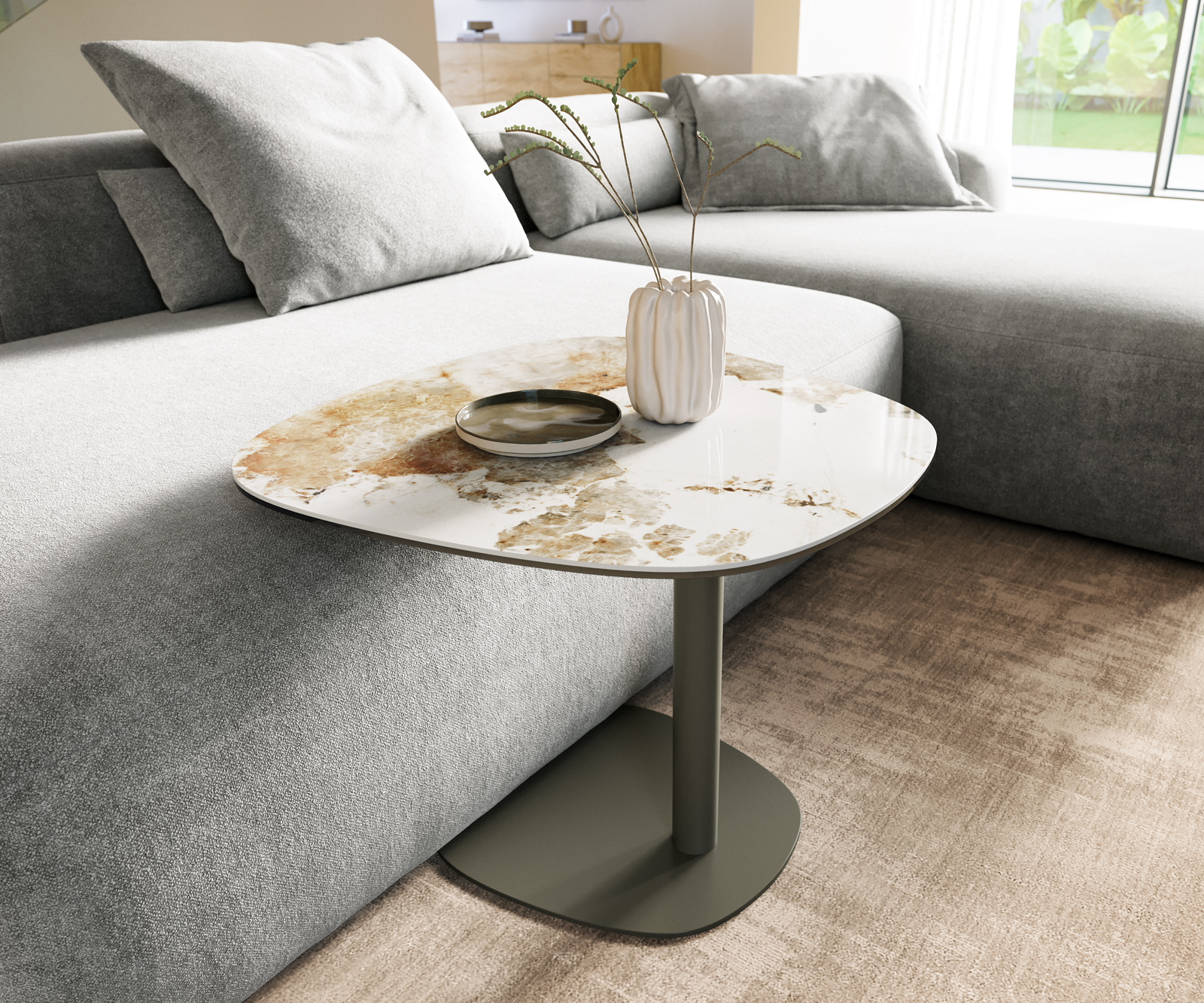 Konferenční stolek Edge Boot 60x60 cm keramika Minas Melange Eleny kov titanová barva