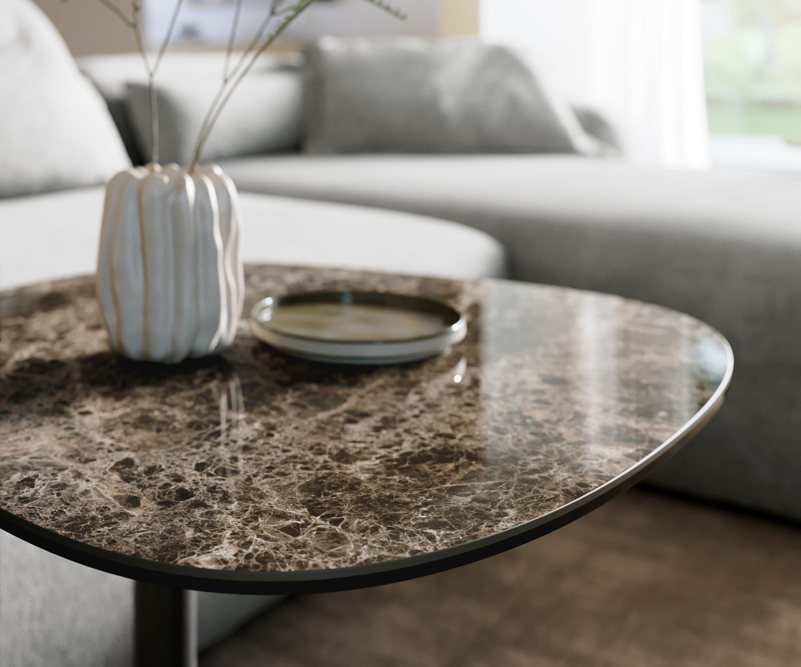 Konferenční stolek Edge Boot 60x60 cm keramika Laminam® Emperador Extra Lucidato tmavě hnědá Eleny kov černá - Obrázek 6