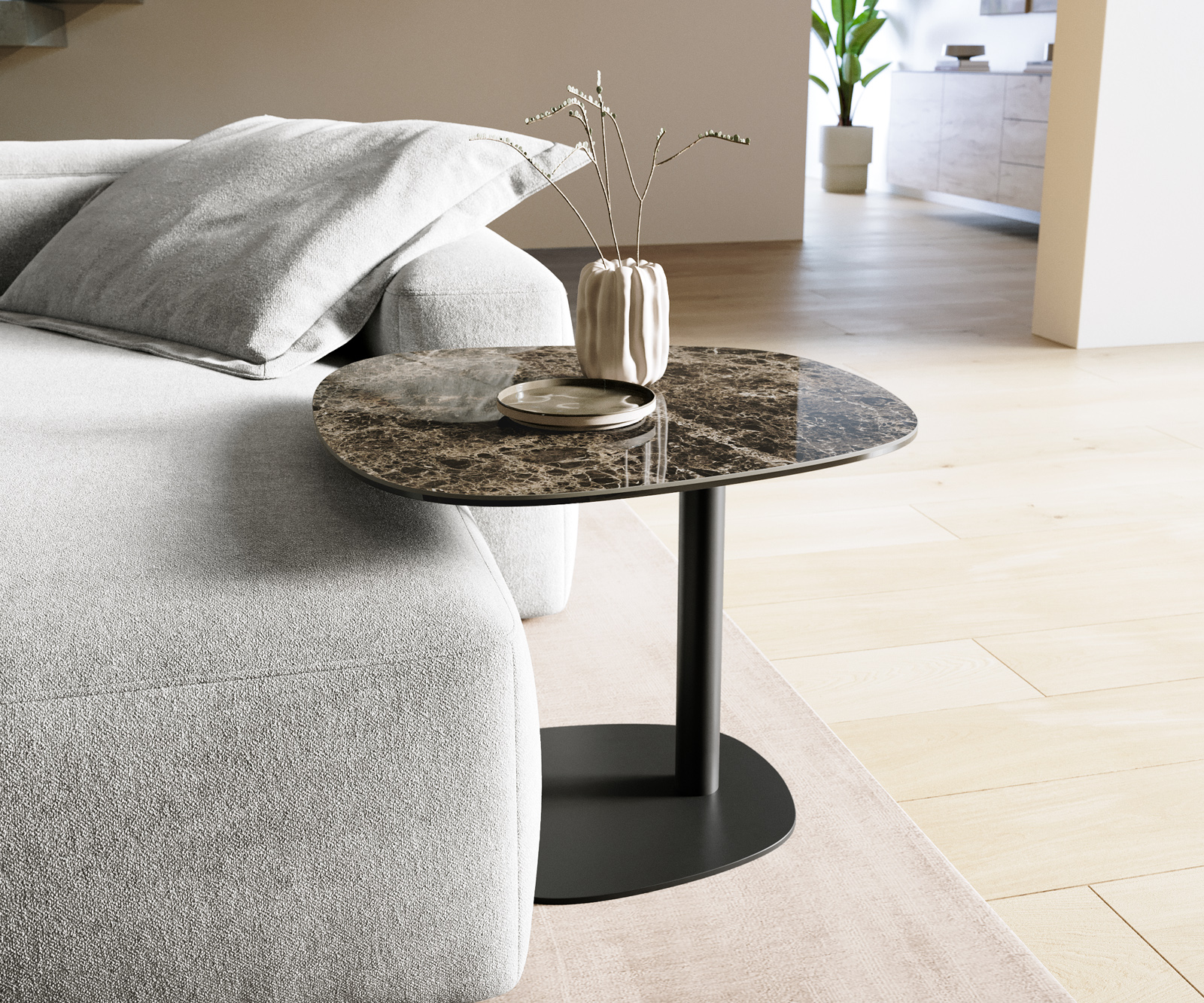 Konferenční stolek Edge Boot 60x60 cm keramika Laminam® Emperador Extra Lucidato tmavě hnědá Eleny kov černá - Obrázek 2