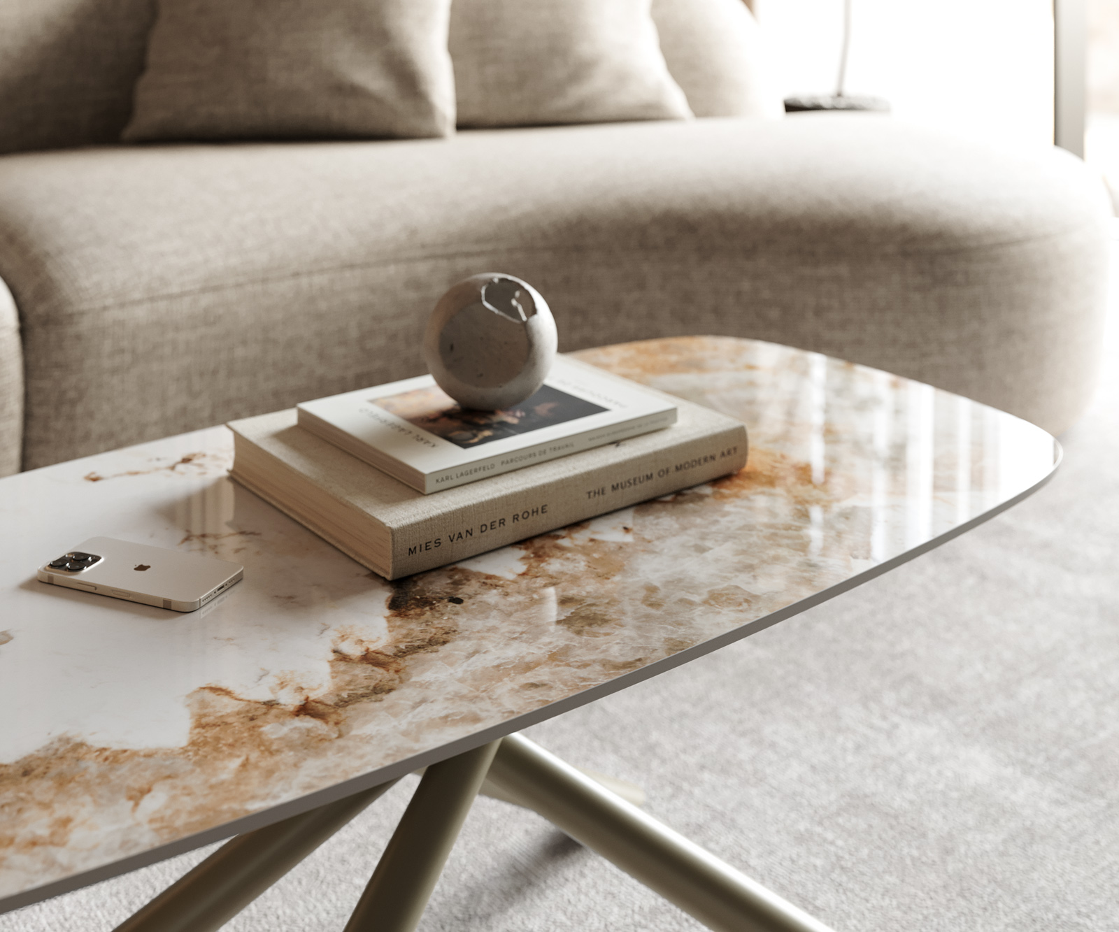 Konferenční stolek Edge Boot 100x50 cm keramika Minas Melange Sarity kov titanová barva - Obrázek 6