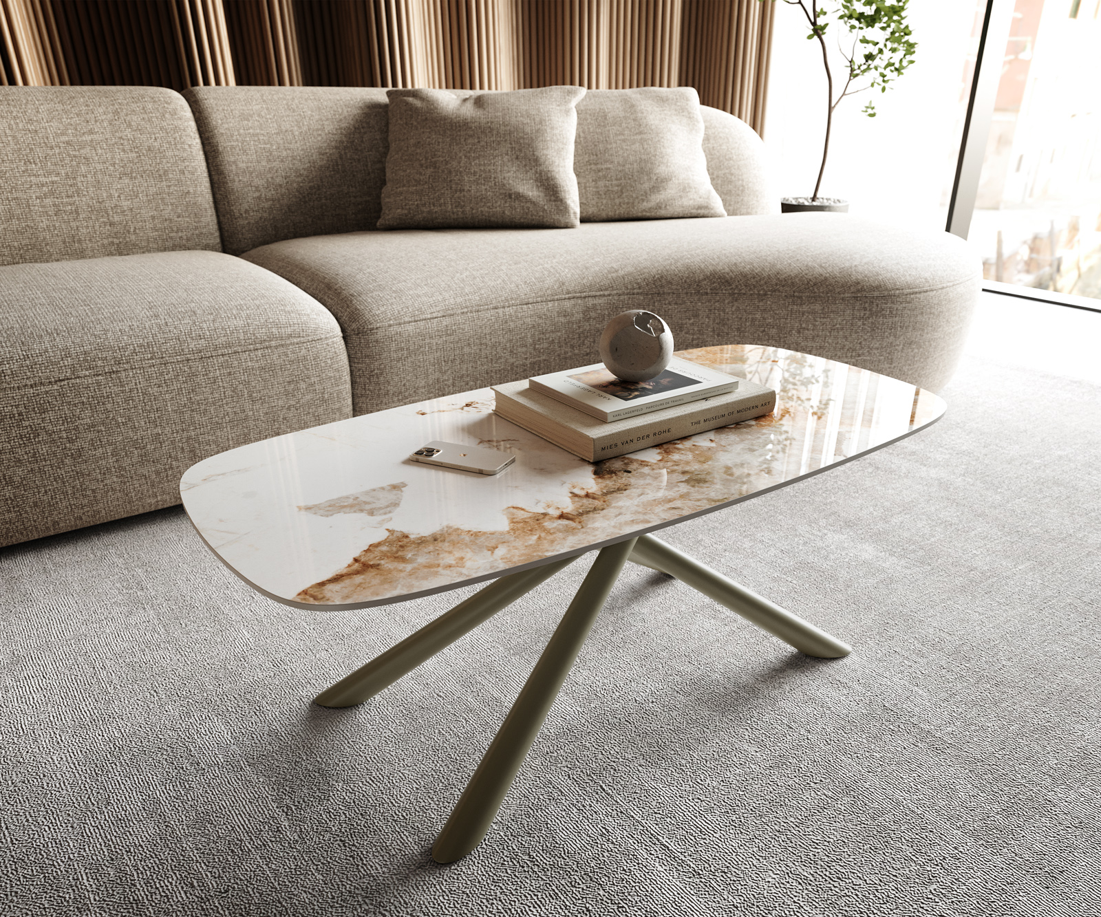 Konferenční stolek Edge Boot 100x50 cm keramika Minas Melange Sarity kov titanová barva