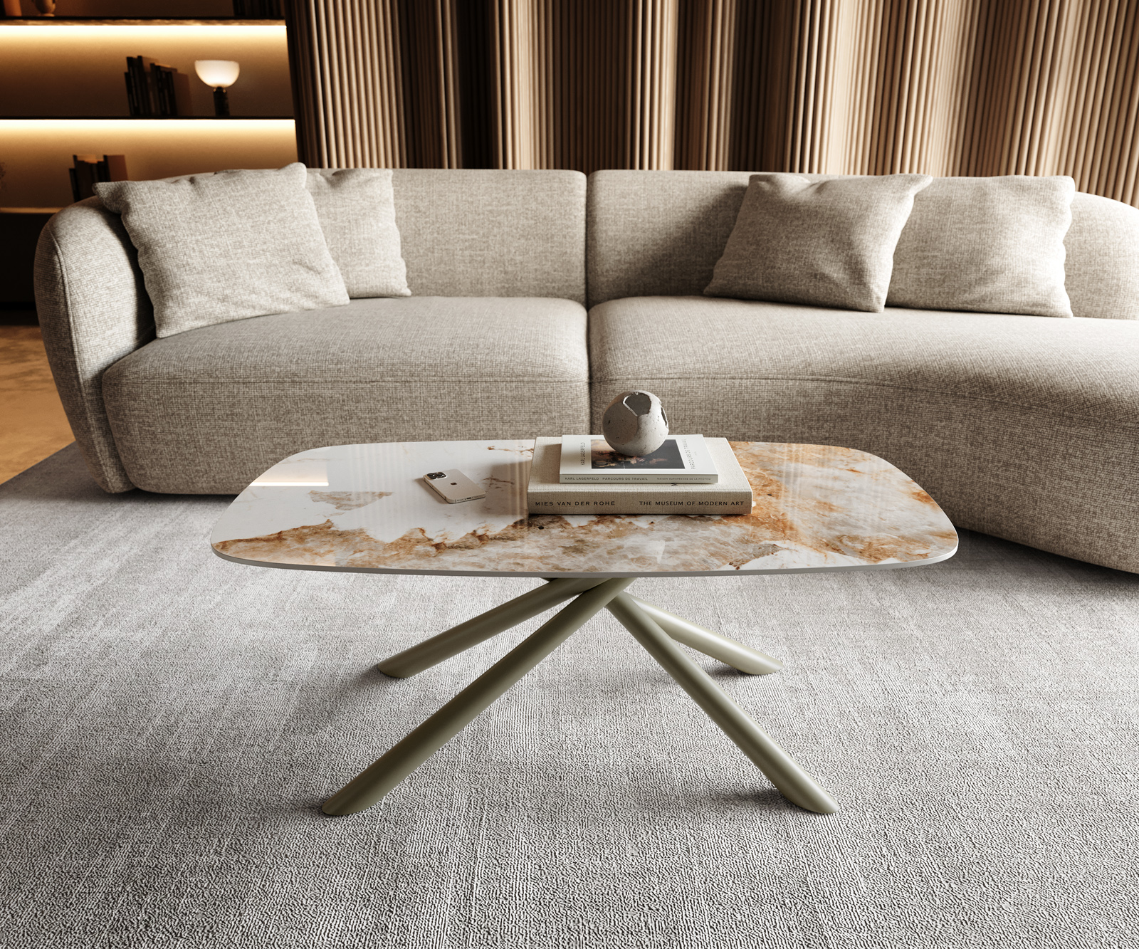 Konferenční stolek Edge Boot 100x50 cm keramika Minas Melange Sarity kov titanová barva - Obrázek 2