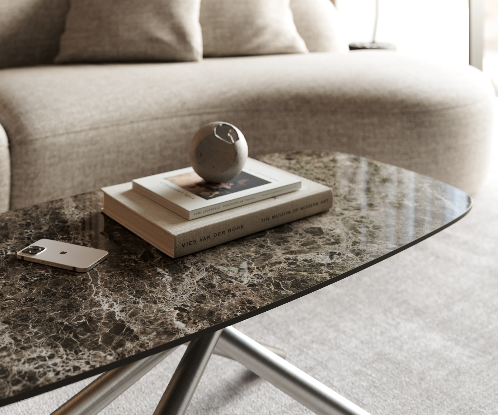 Konferenční stolek Edge Boot 100x50 cm keramika Laminam® Emperador Extra Lucidato tmavě hnědá Sarity nerezová ocel broušená - Obrázek 6