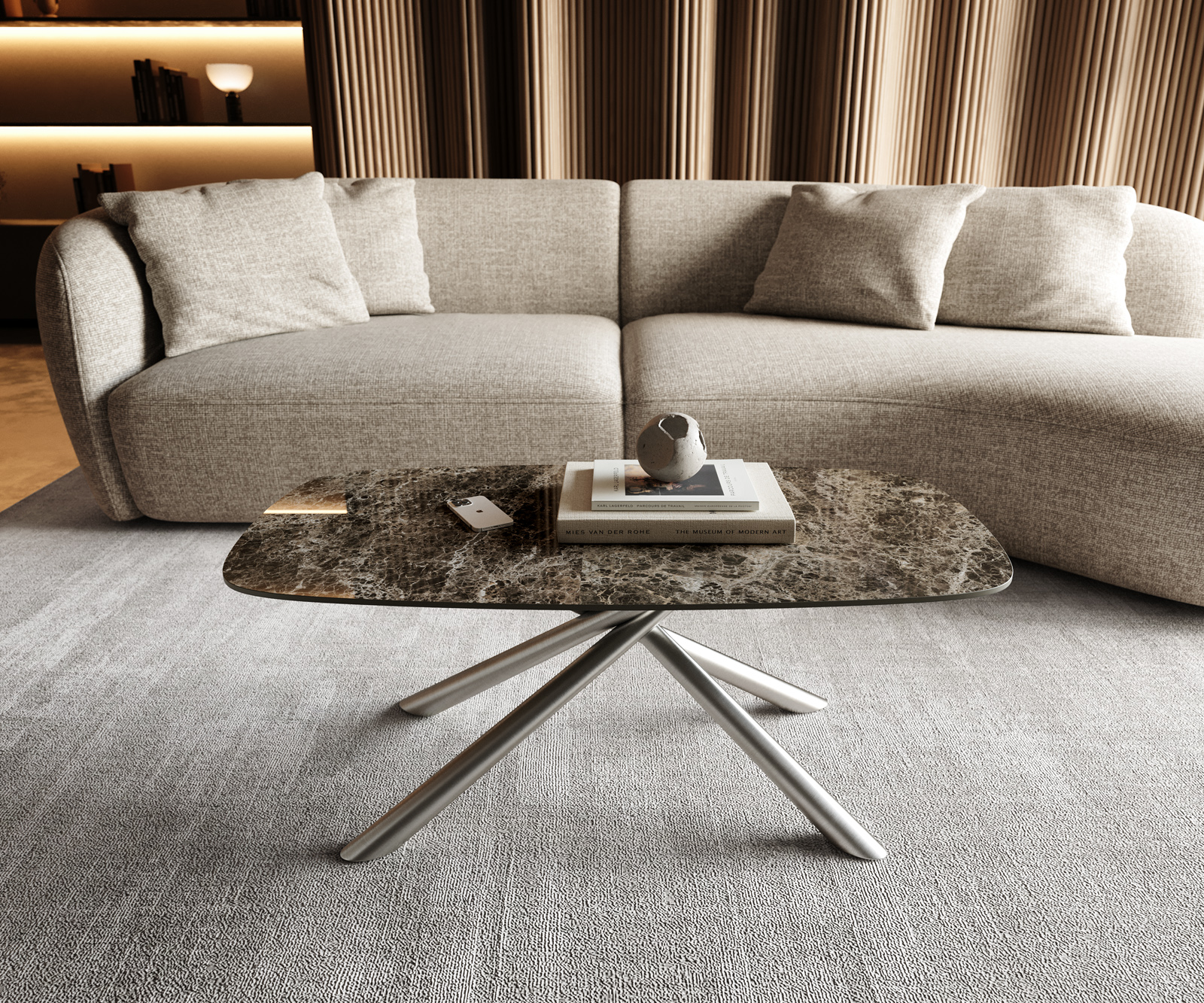 Konferenční stolek Edge Boot 100x50 cm keramika Laminam® Emperador Extra Lucidato tmavě hnědá Sarity nerezová ocel broušená - Obrázek 2