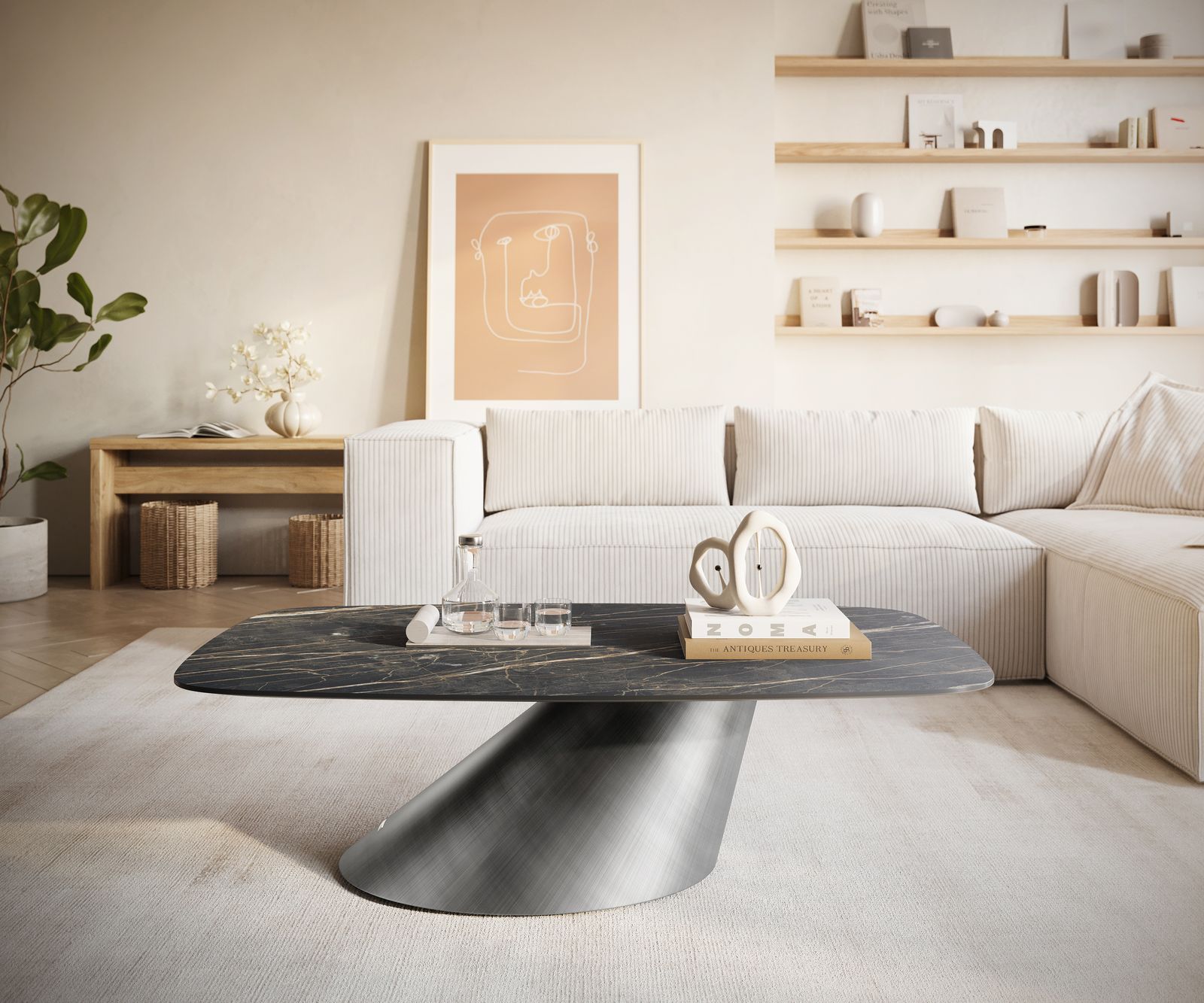 Konferenční stolek Edge Boot 120x70 cm keramika Laminam® Noir Desir hnědá Conis Metallic stříbrná - Obrázek 2