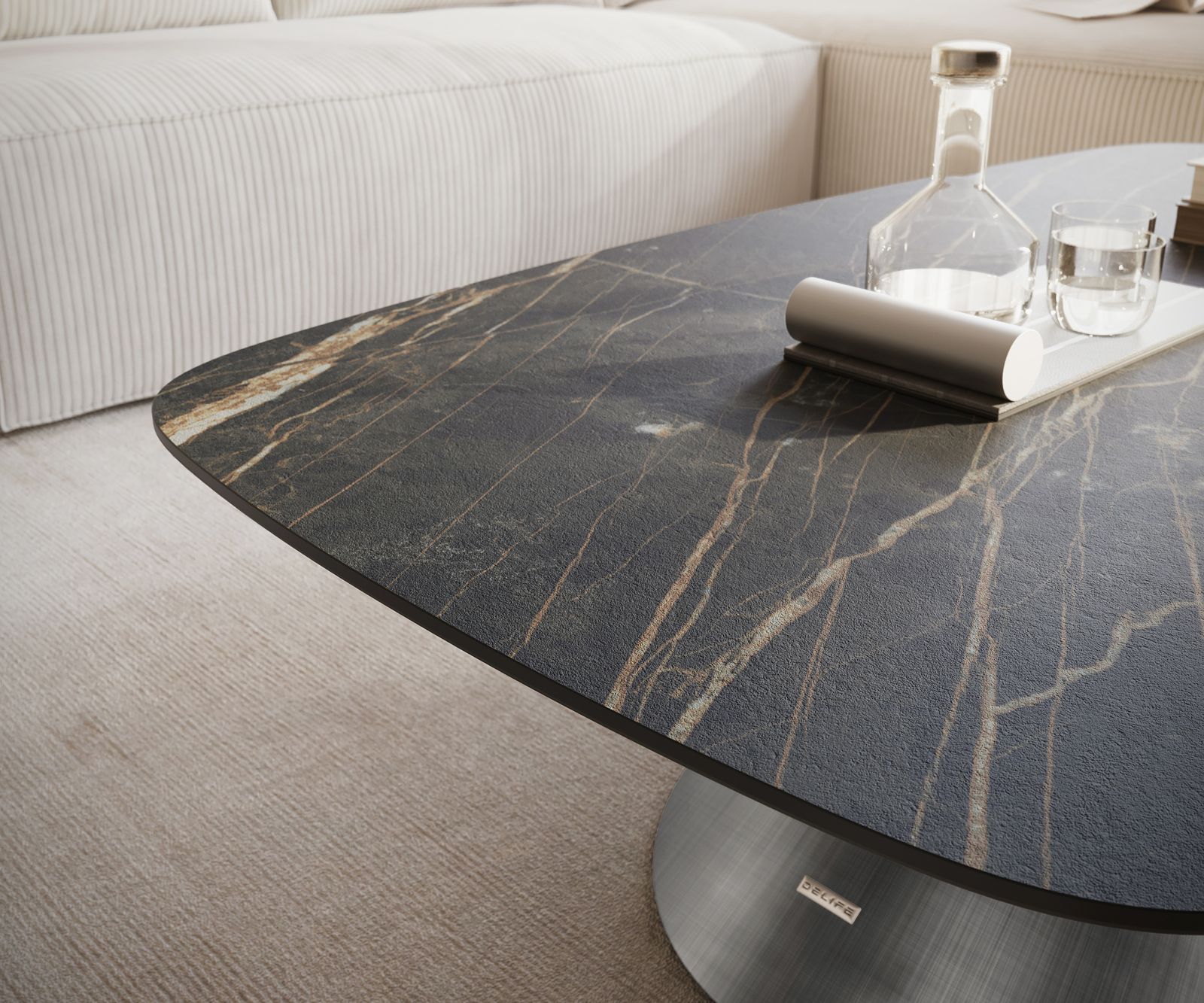 Konferenční stolek Edge Boot 120x70 cm keramika Laminam® Noir Desir hnědá Conis Metallic stříbrná - Obrázek 6