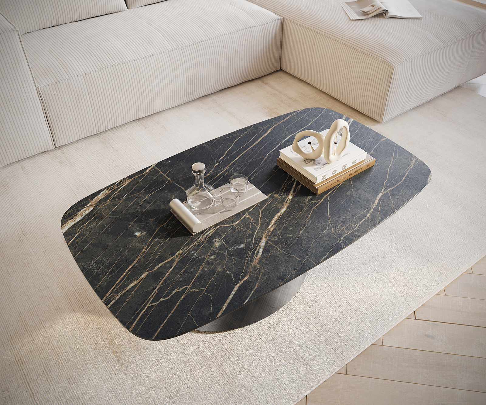 Konferenční stolek Edge Boot 120x70 cm keramika Laminam® Noir Desir hnědá Conis Metallic stříbrná - Obrázek 4