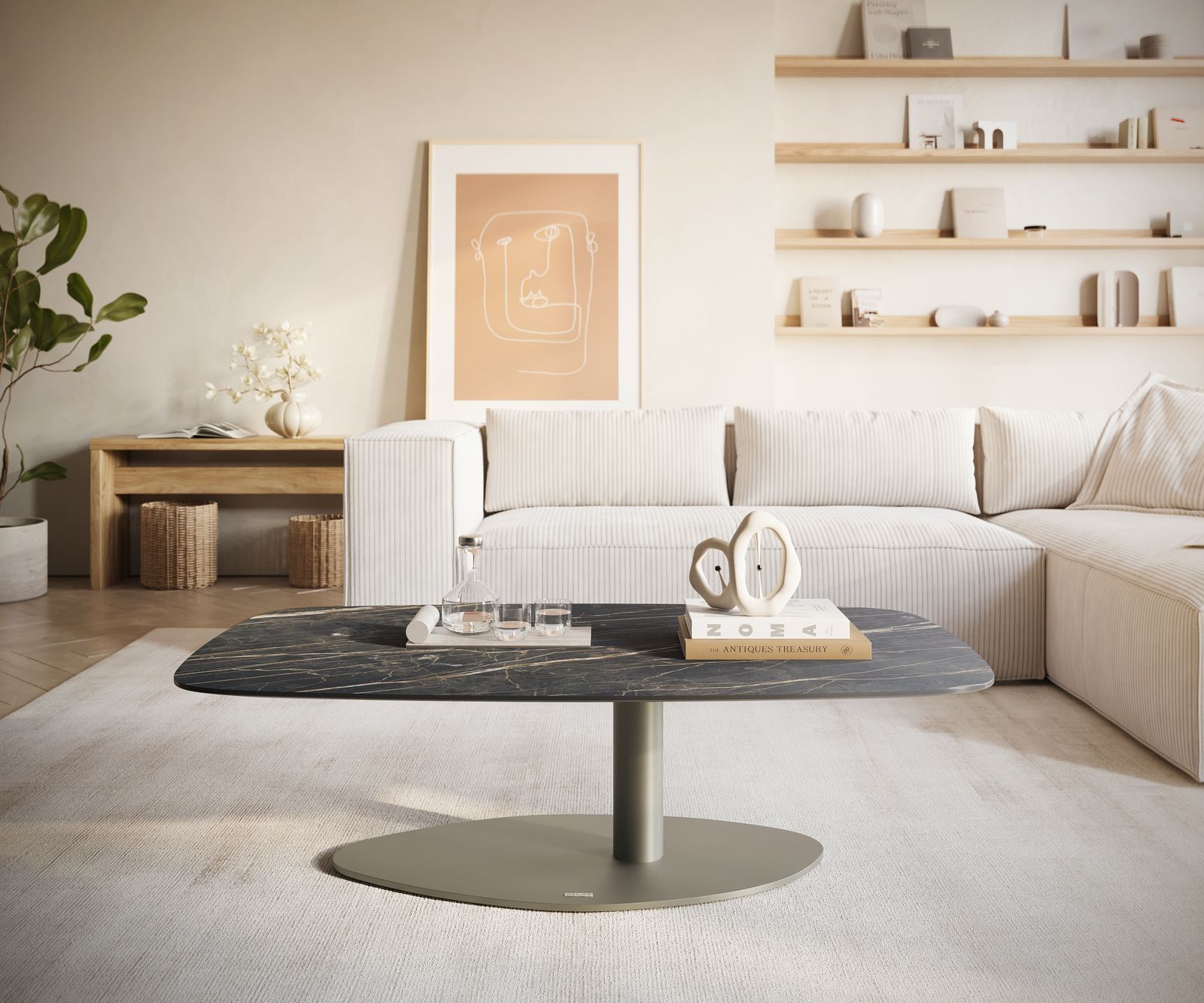 Konferenční stolek Edge Boot 120x70 cm keramika Laminam® Noir Desir hnědá Vibany kov titanová barva - Obrázek 2