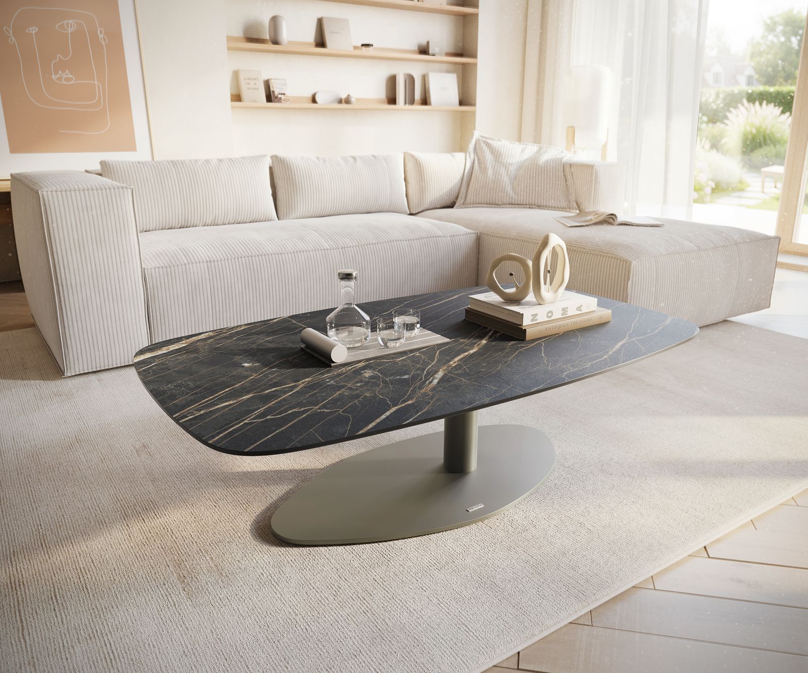 Konferenční stolek Edge Boot 120x70 cm keramika Laminam® Noir Desir hnědá Vibany kov titanová barva