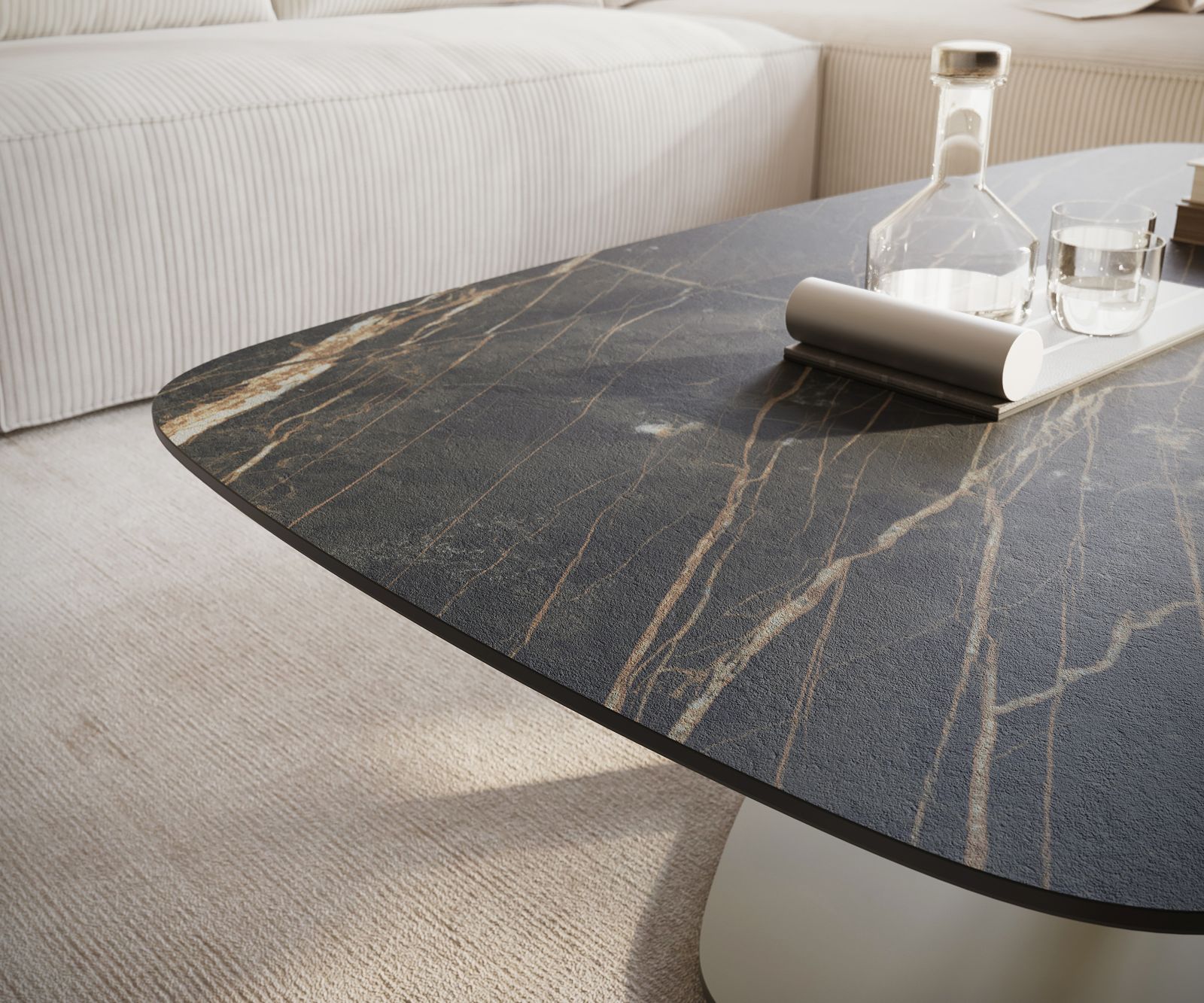 Konferenční stolek Edge Boot 120x70 cm keramika Laminam® Noir Desir hnědá Vibany kov titanová barva - Obrázek 6