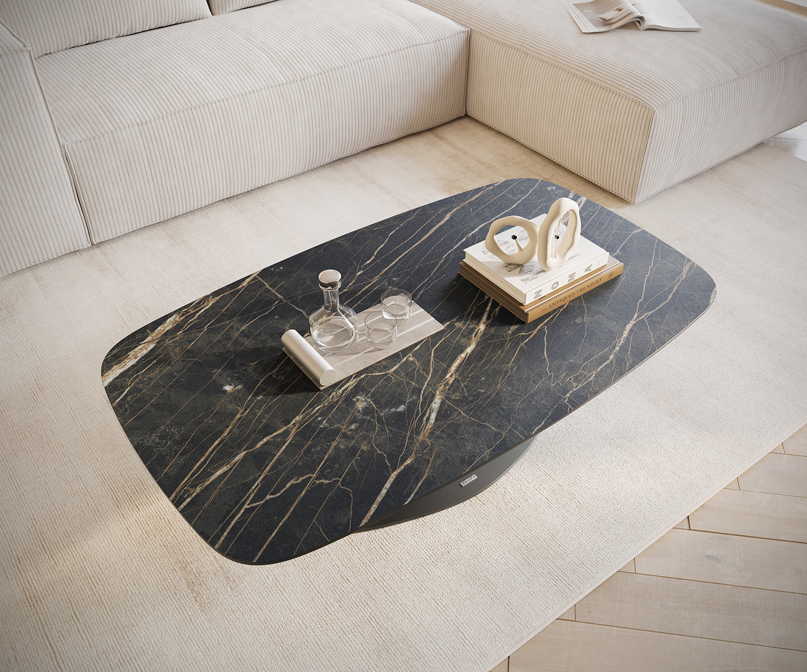 Konferenční stolek Edge Boot 120x70 cm keramika Laminam® Noir Desir hnědá Vibany kov černá - Obrázek 4