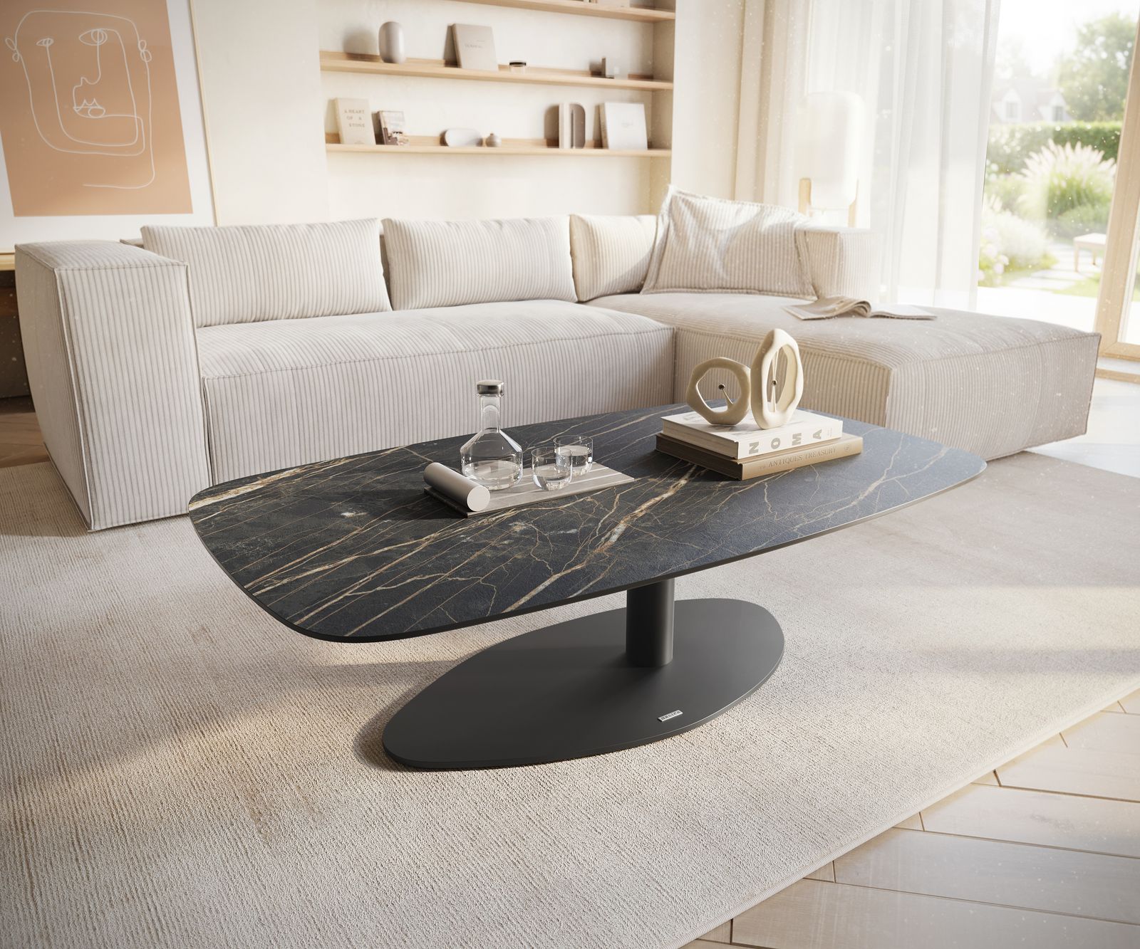 Konferenční stolek Edge Boot 120x70 cm keramika Laminam® Noir Desir hnědá Vibany kov černá