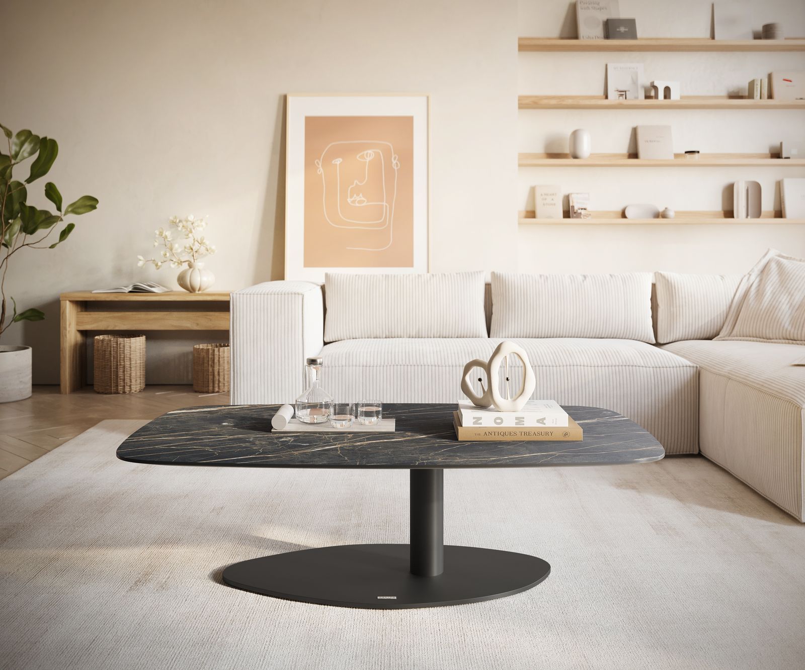 Konferenční stolek Edge Boot 120x70 cm keramika Laminam® Noir Desir hnědá Vibany kov černá - Obrázek 2